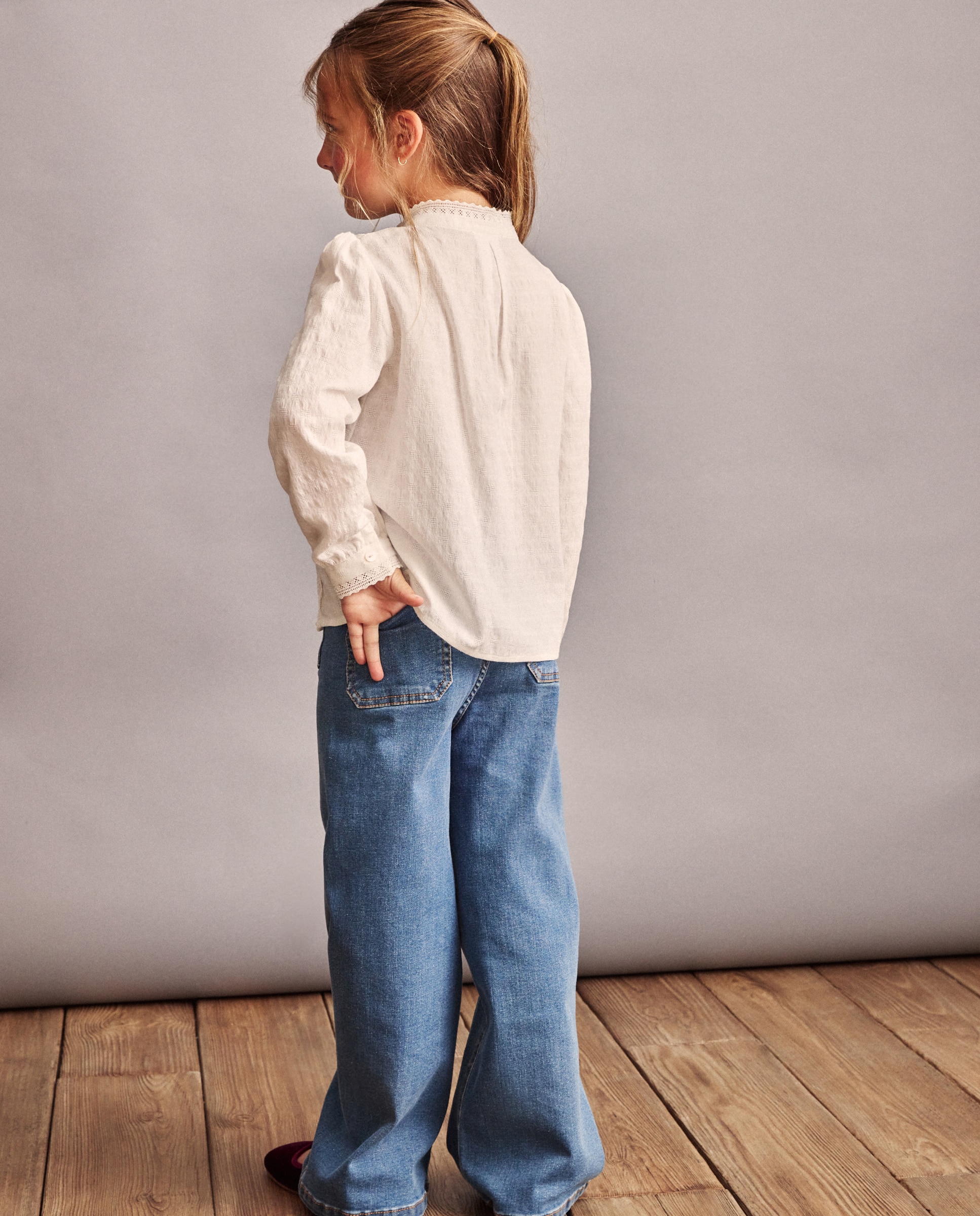 Blusa de Manga Comprida Romântica com Renda Branco-2