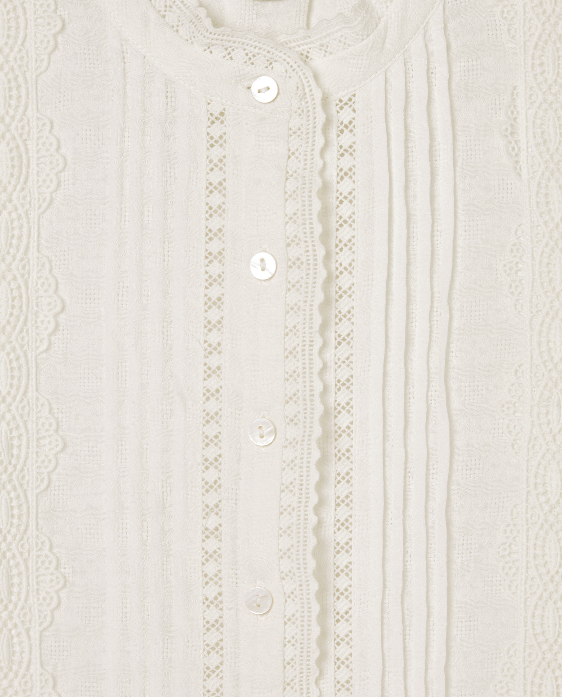 Blusa de Manga Comprida Romântica com Renda Branco-4