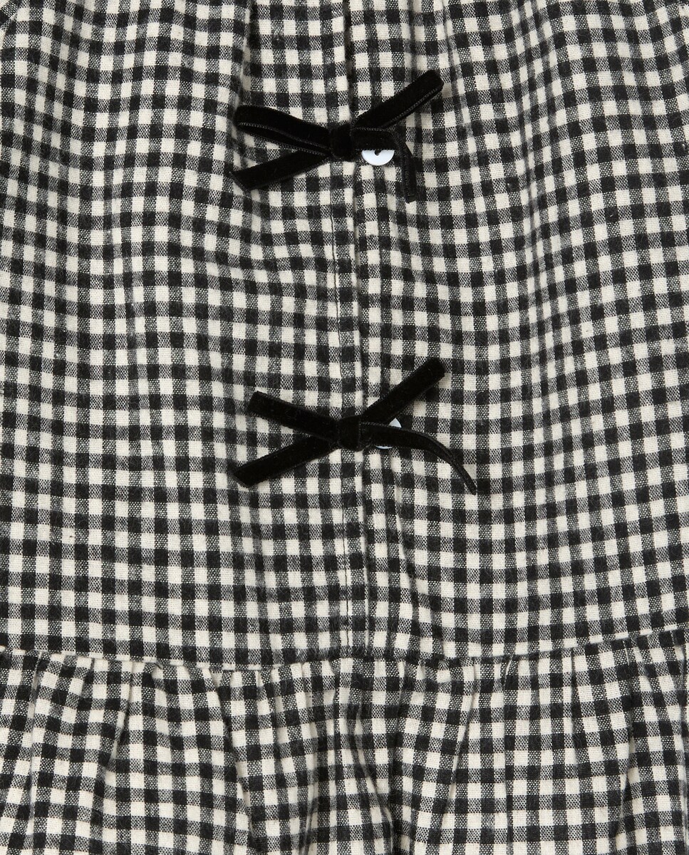 Blusa de Manga Comprida em Balão com Laços e Vichy Pequeno (4x4) Preto-6