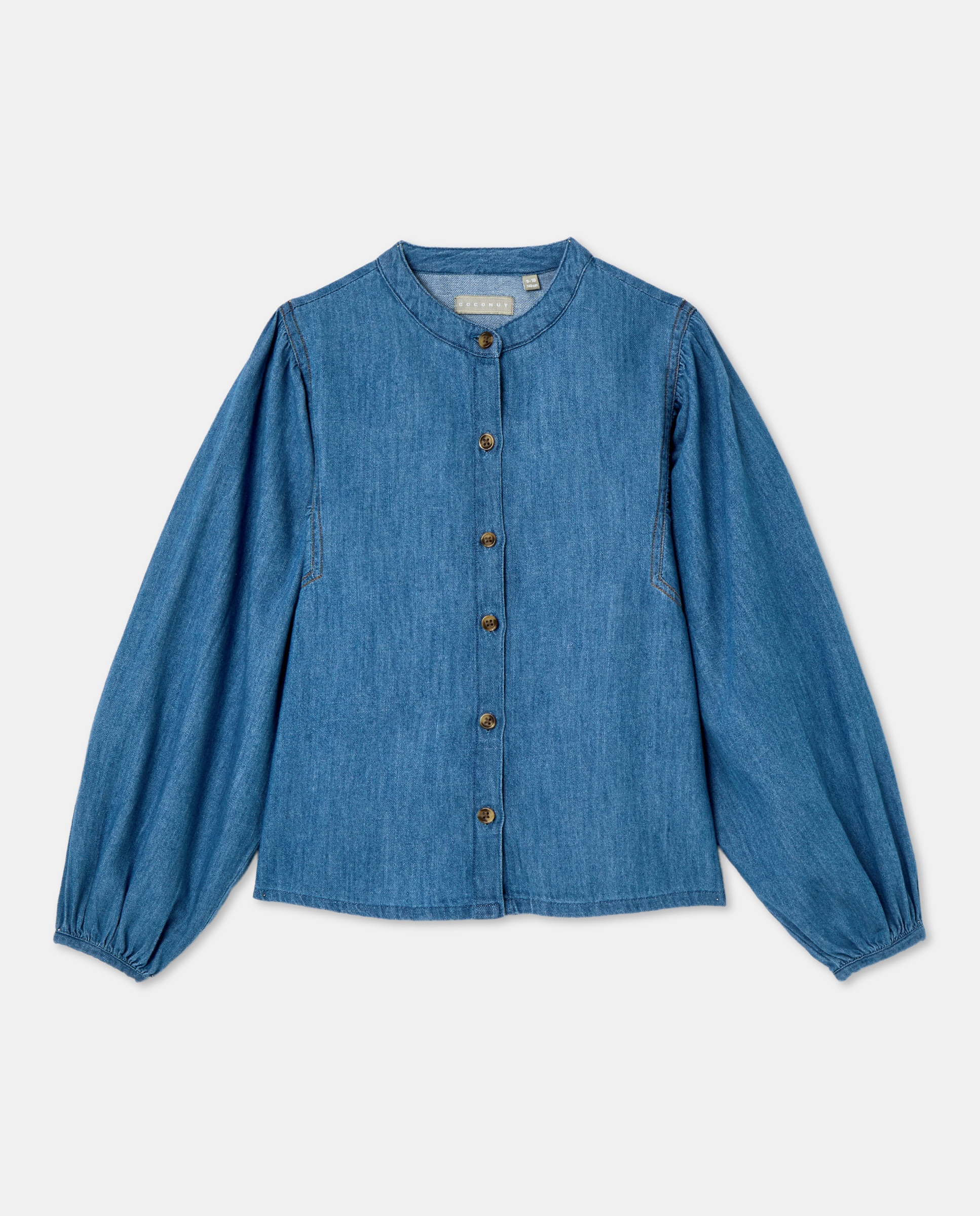 Blusa em Tecido de Ganga com volume e Manga Comprida Azul pálido-4