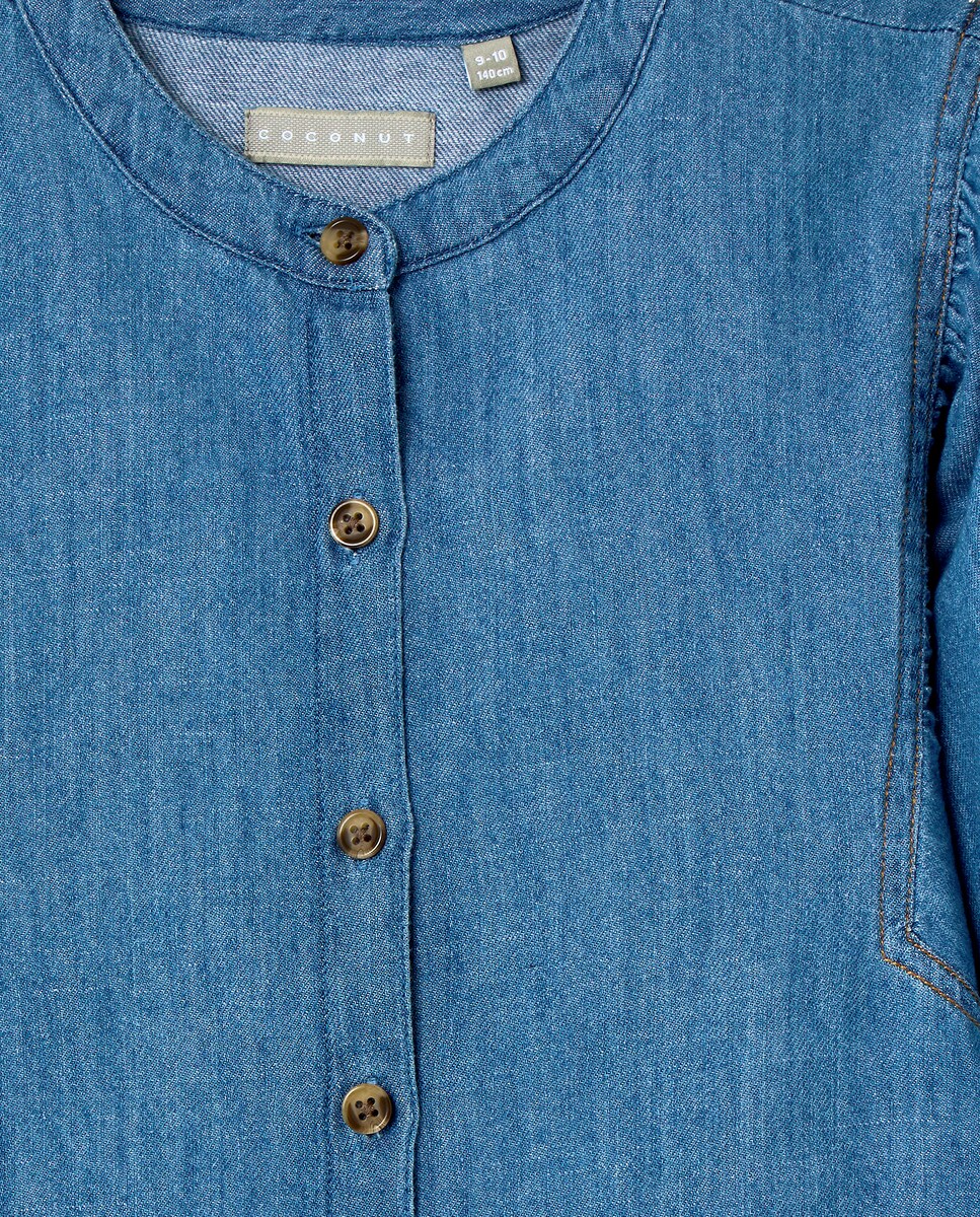 Blusa em Tecido de Ganga com volume e Manga Comprida Azul pálido-5