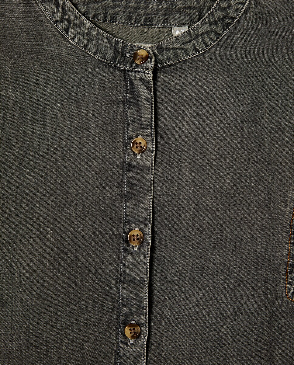 Blusa em Tecido de Ganga com volume e Manga Comprida Cinzento-6