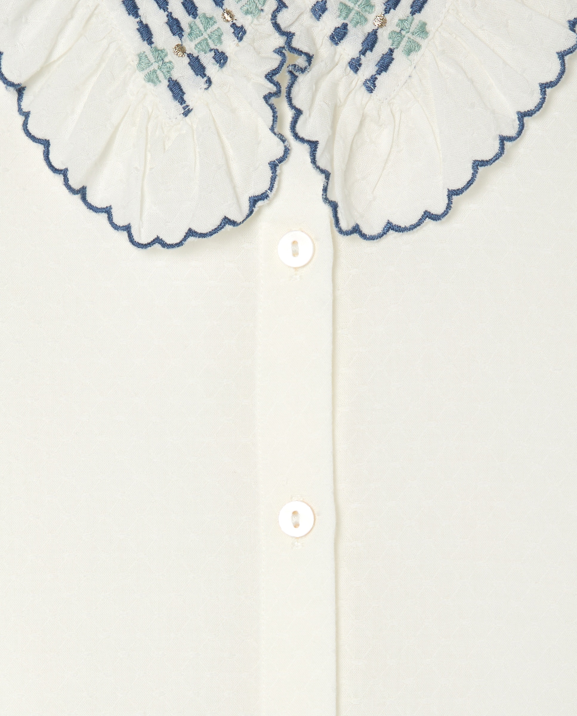 Blusa com Manga Comprida e Gola Bordada Branco-5