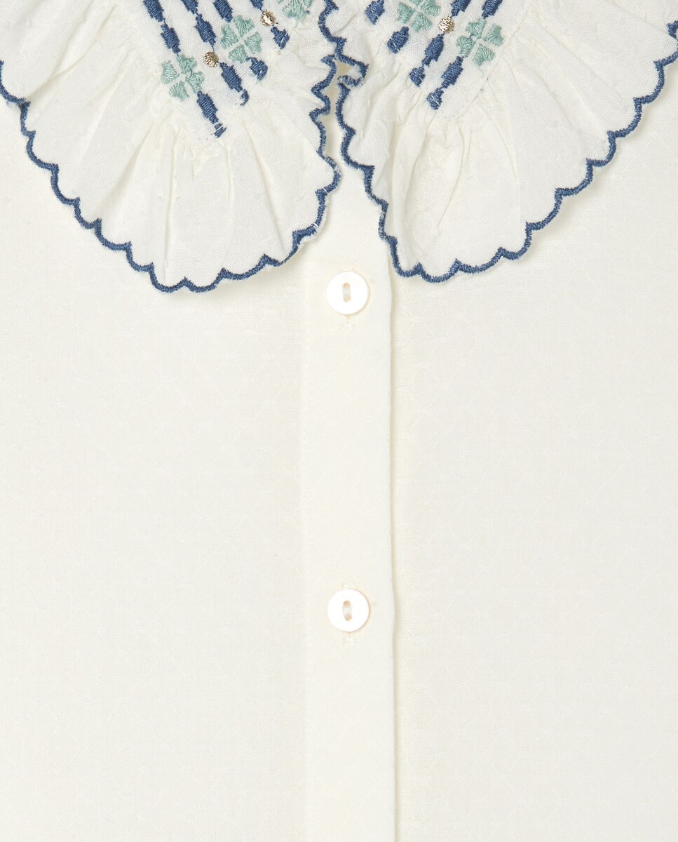 Blusa com Manga Comprida e Gola Bordada Branco-5