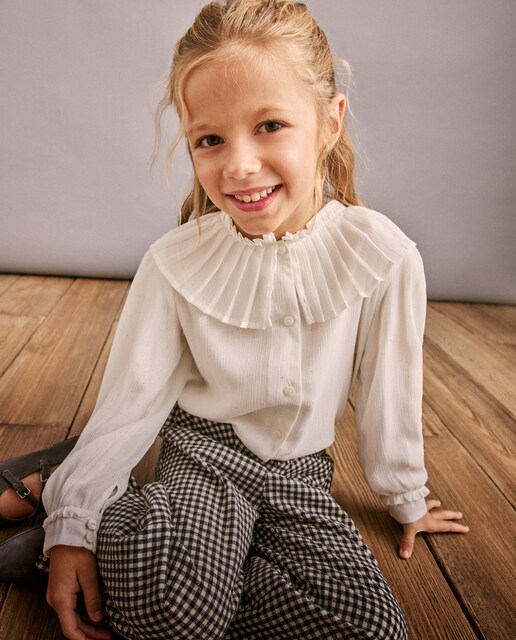 Imagem 0 de Blusa Ondulada de Manga Comprida com Plissado Duplo e Glitter