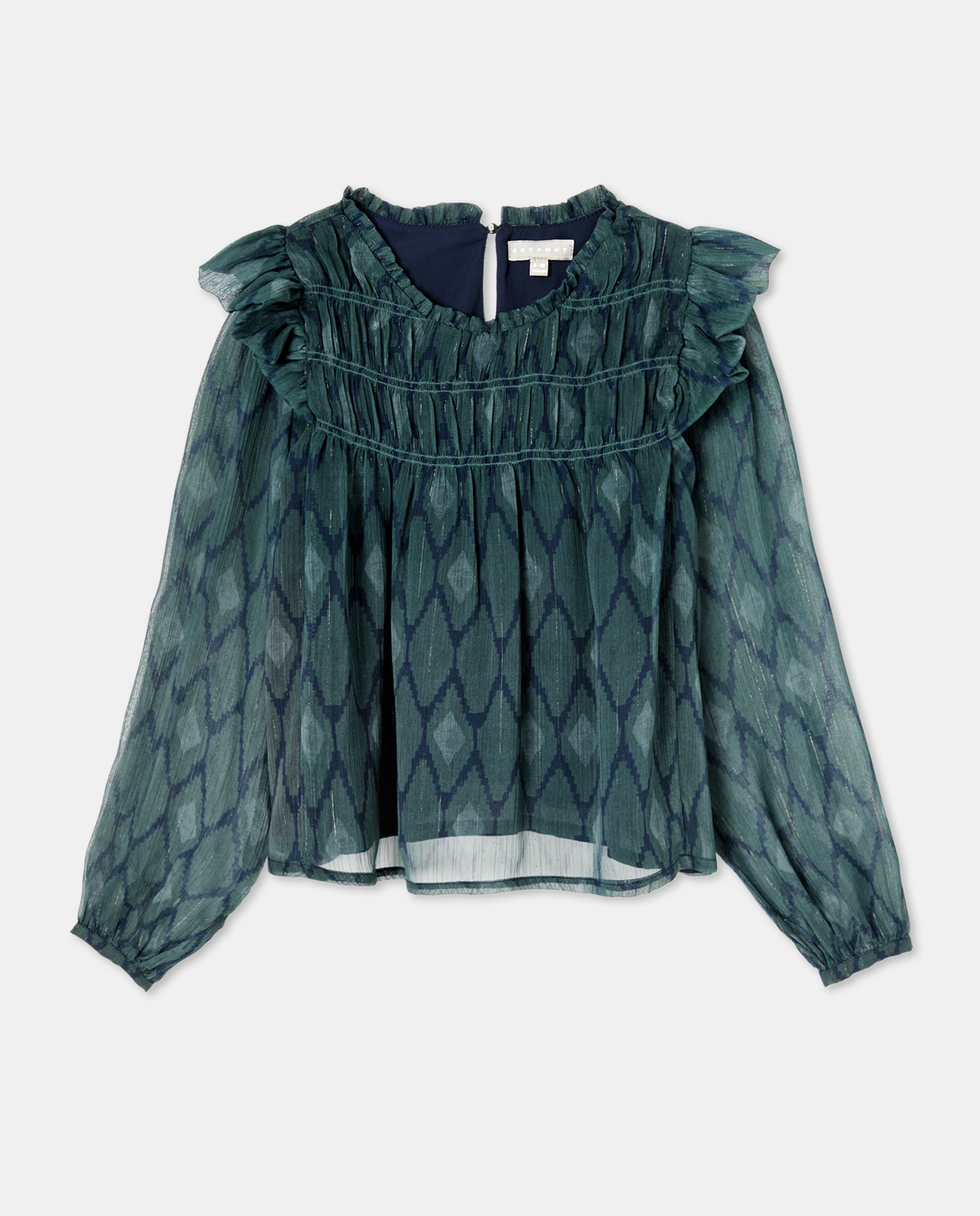 Blusa de Chiffon com Detalhe em Fio Metalizado, Franzidos e Manga Comprida Verde-5