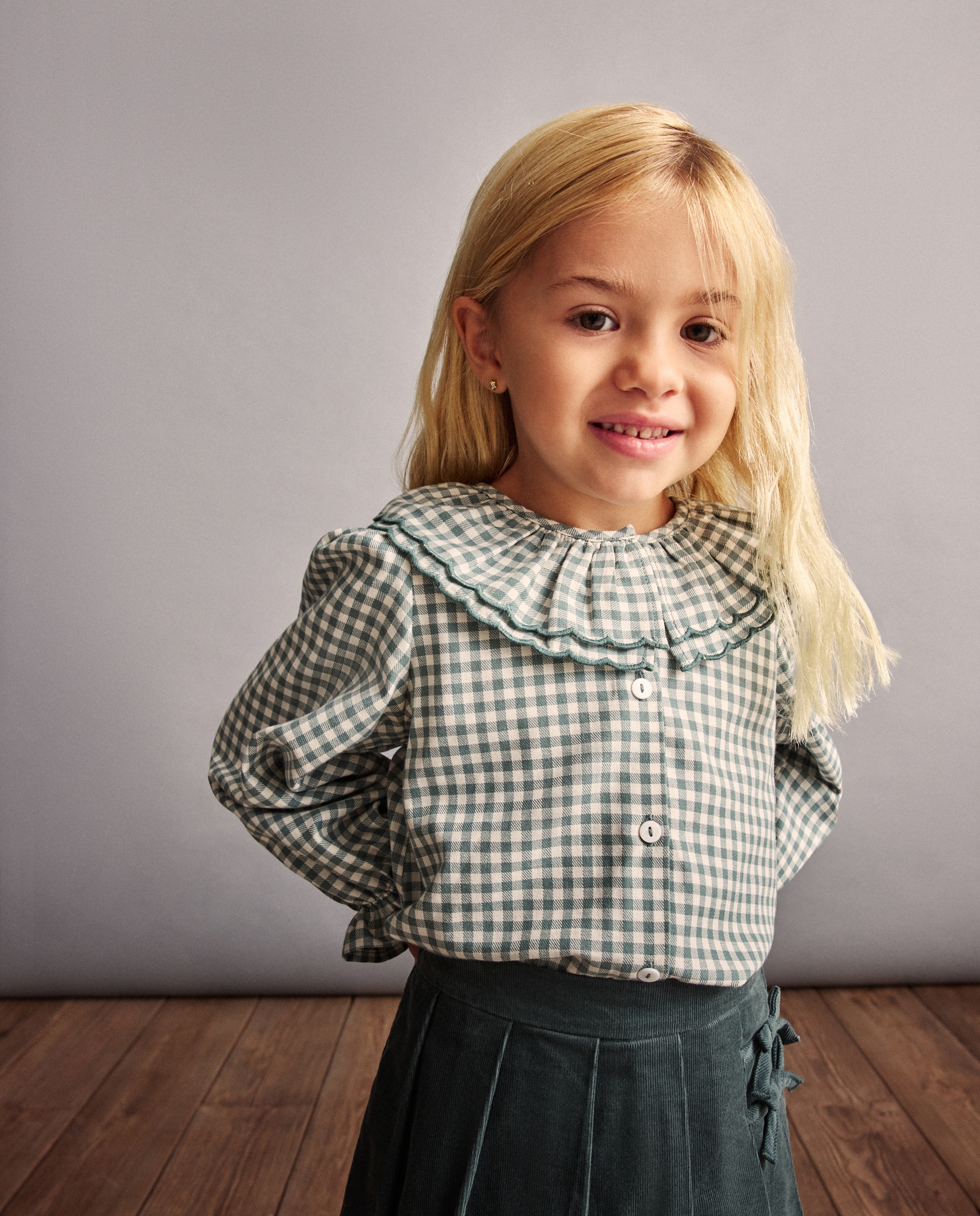 Blusa de Manga Comprida com Festão e Vichy Duplo Coconut El Corte Inglés Verde-2