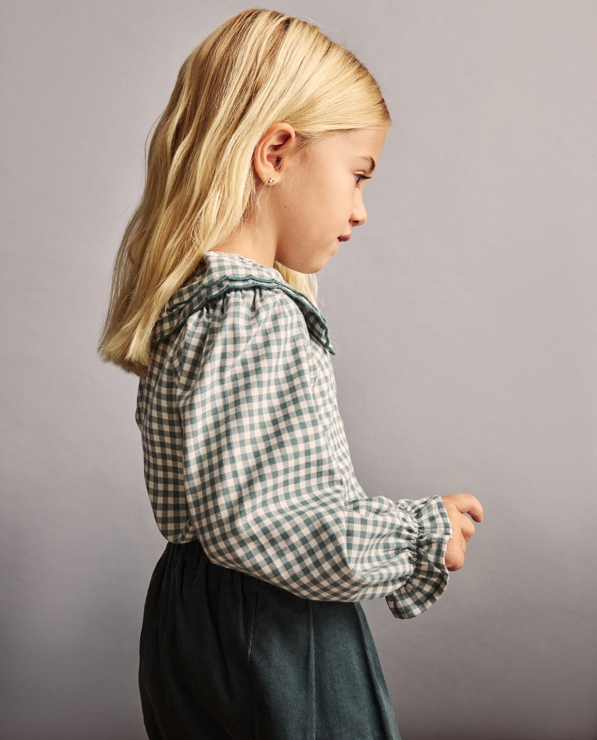Blusa de Manga Comprida com Festão e Vichy Duplo Coconut El Corte Inglés Verde-3