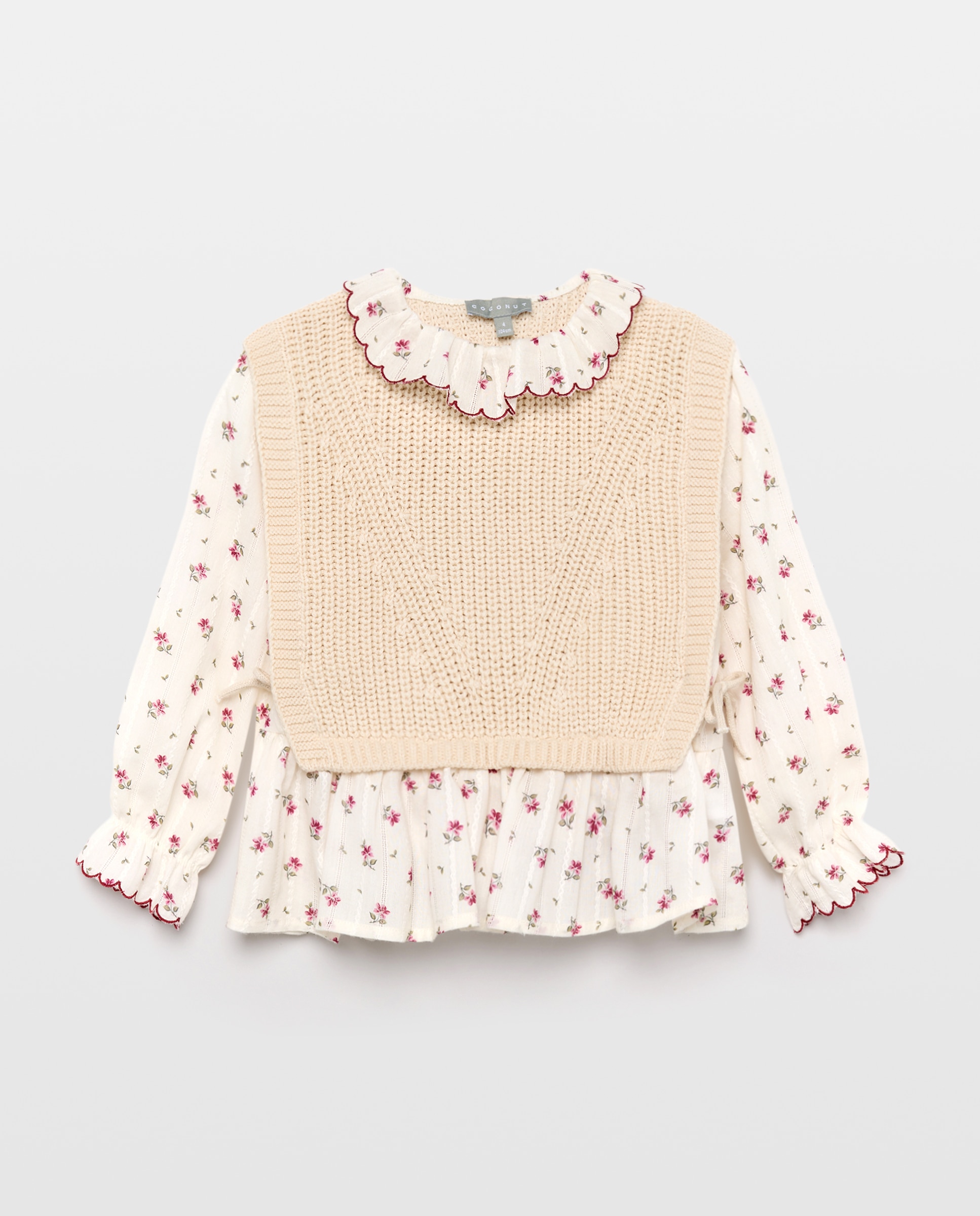 Blusa Combinada de Malha com Manga Comprida e All Over Print Floral Branco-4