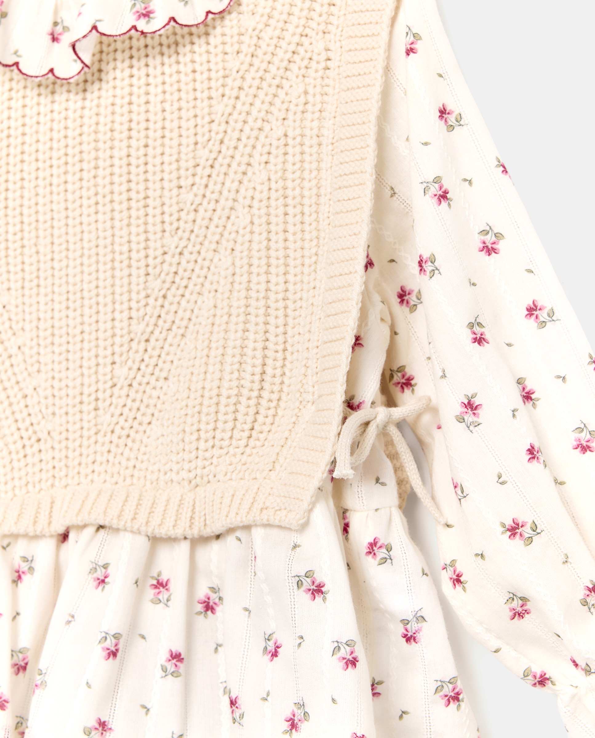 Blusa Combinada de Malha com Manga Comprida e All Over Print Floral Branco-5