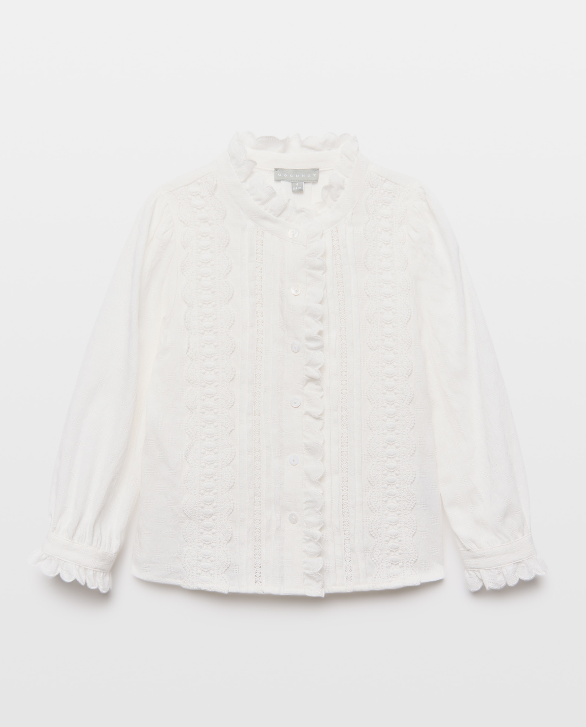 Blusa romántica manga larga cuello mao fruncido y puntillas de niña - Coconut El Corte Inglés - Blanco roto Blanco roto-4