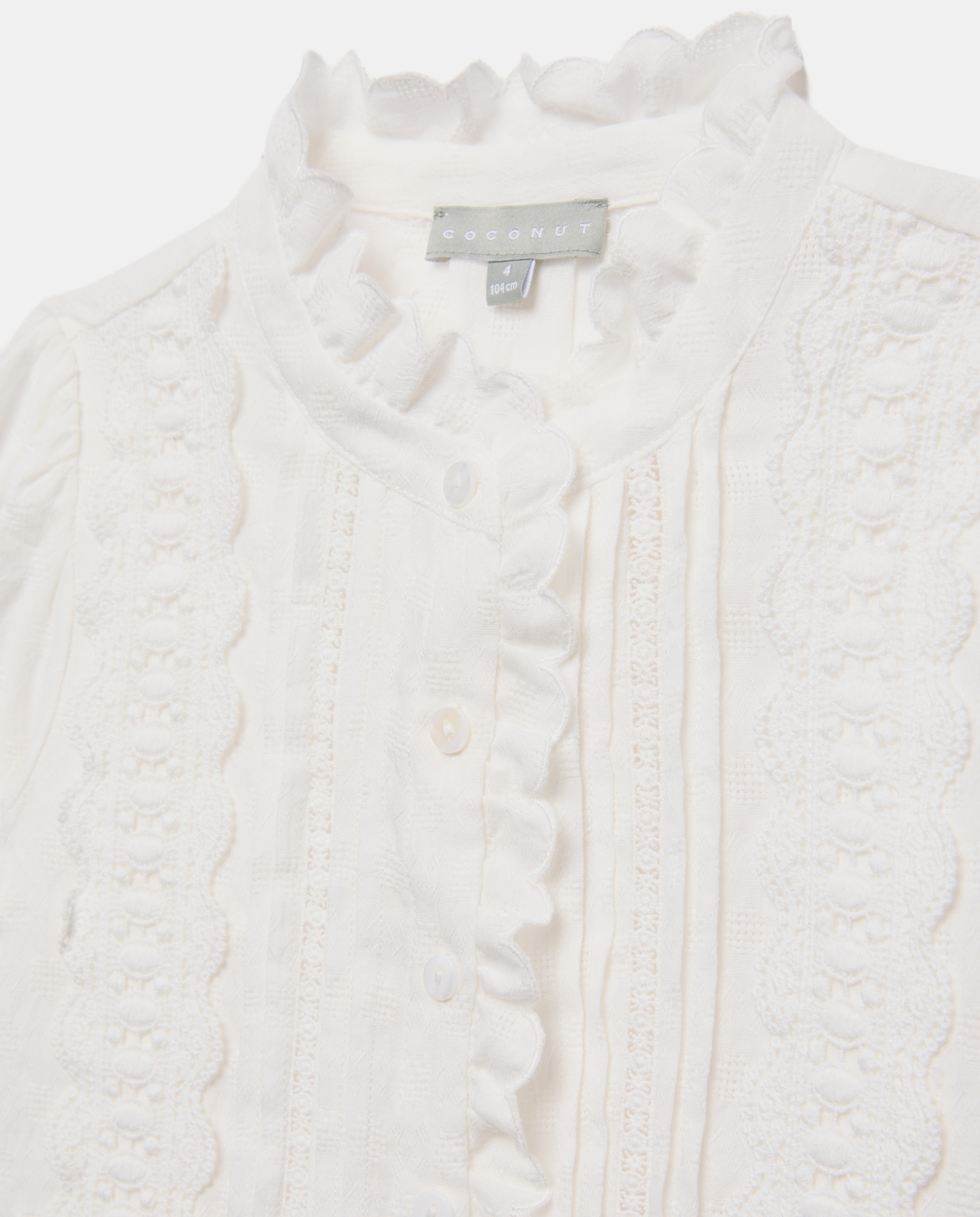 Blusa romántica manga larga cuello mao fruncido y puntillas de niña - Coconut El Corte Inglés - Blanco roto Blanco roto-5