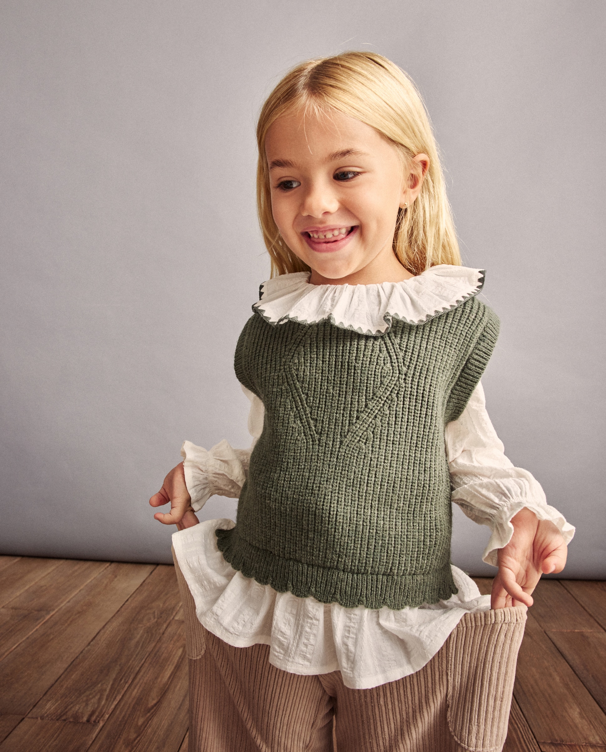 Blusa de Manga Comprida Combinada com Malha Dobby 560 Azeitona-3