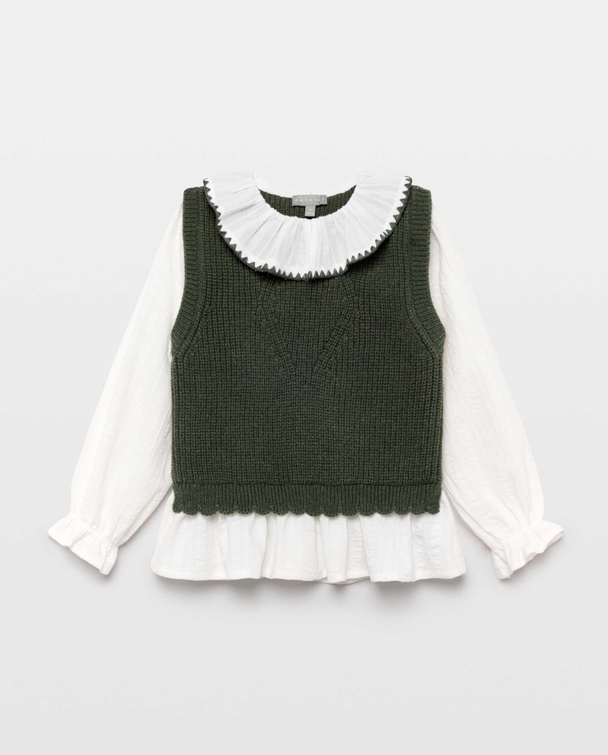 Blusa de Manga Comprida Combinada com Malha Dobby 560 Azeitona-5