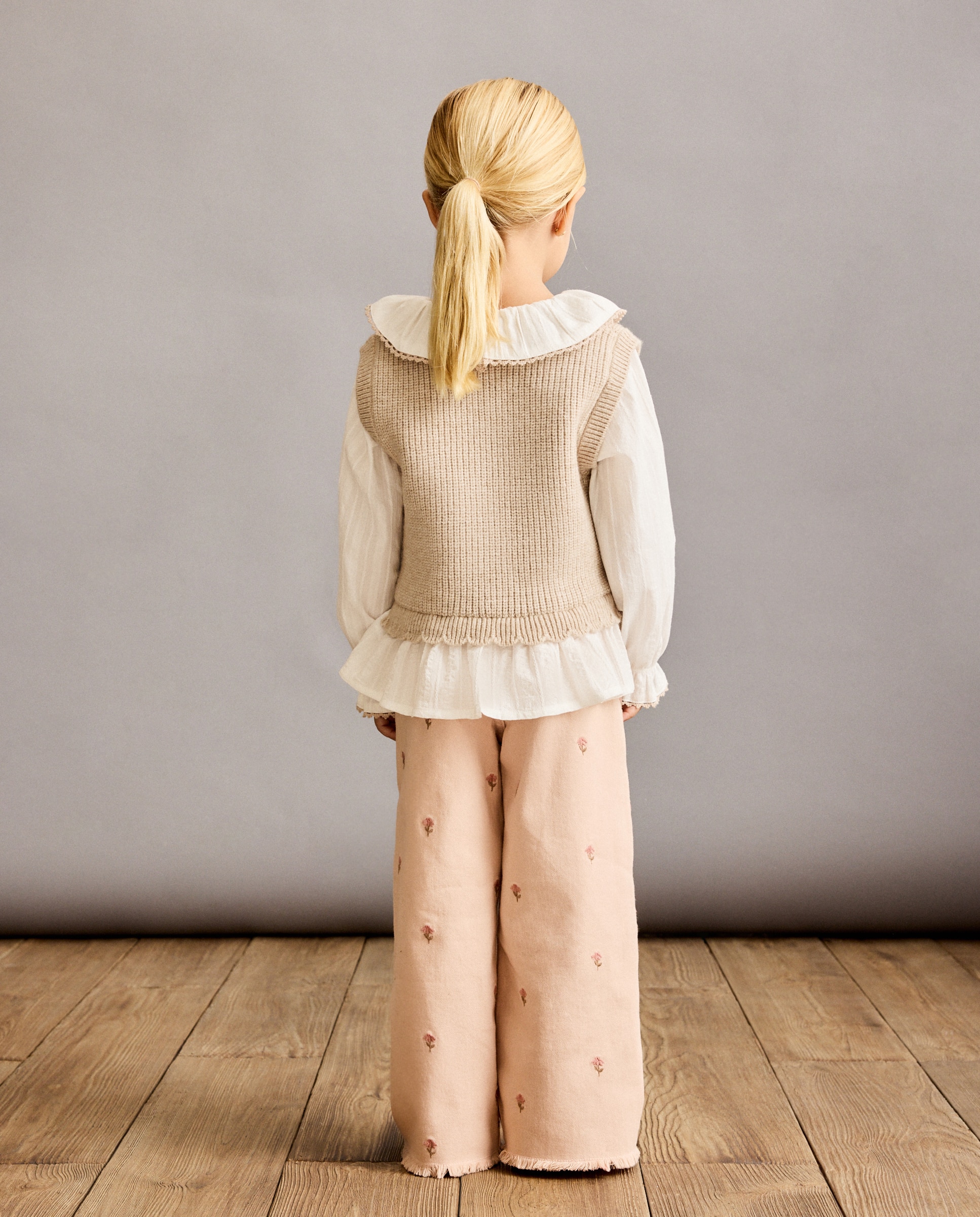 Blusa de Manga Comprida Combinada com Malha Dobby Vison Claro-3