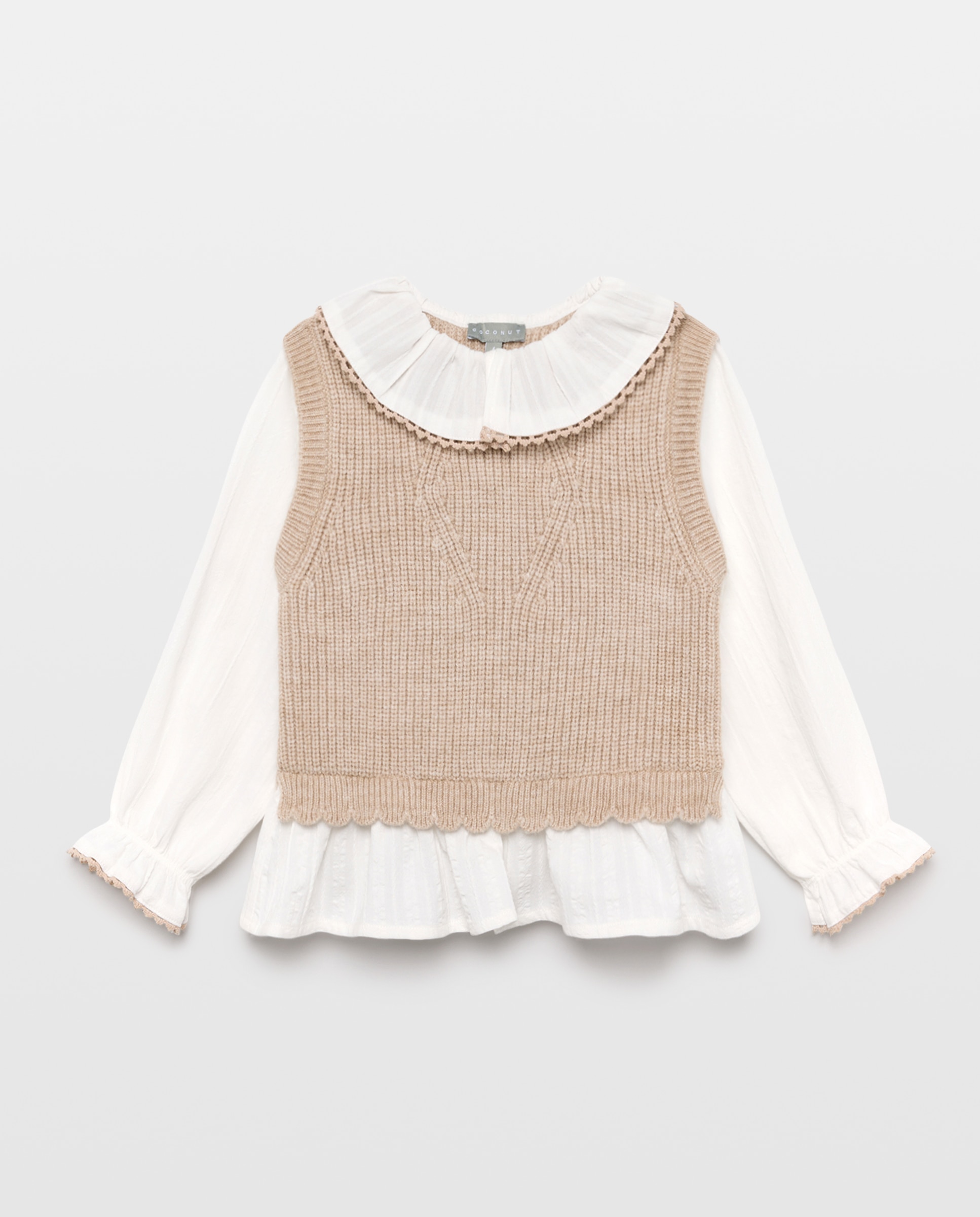 Blusa de Manga Comprida Combinada com Malha Dobby Vison Claro-5