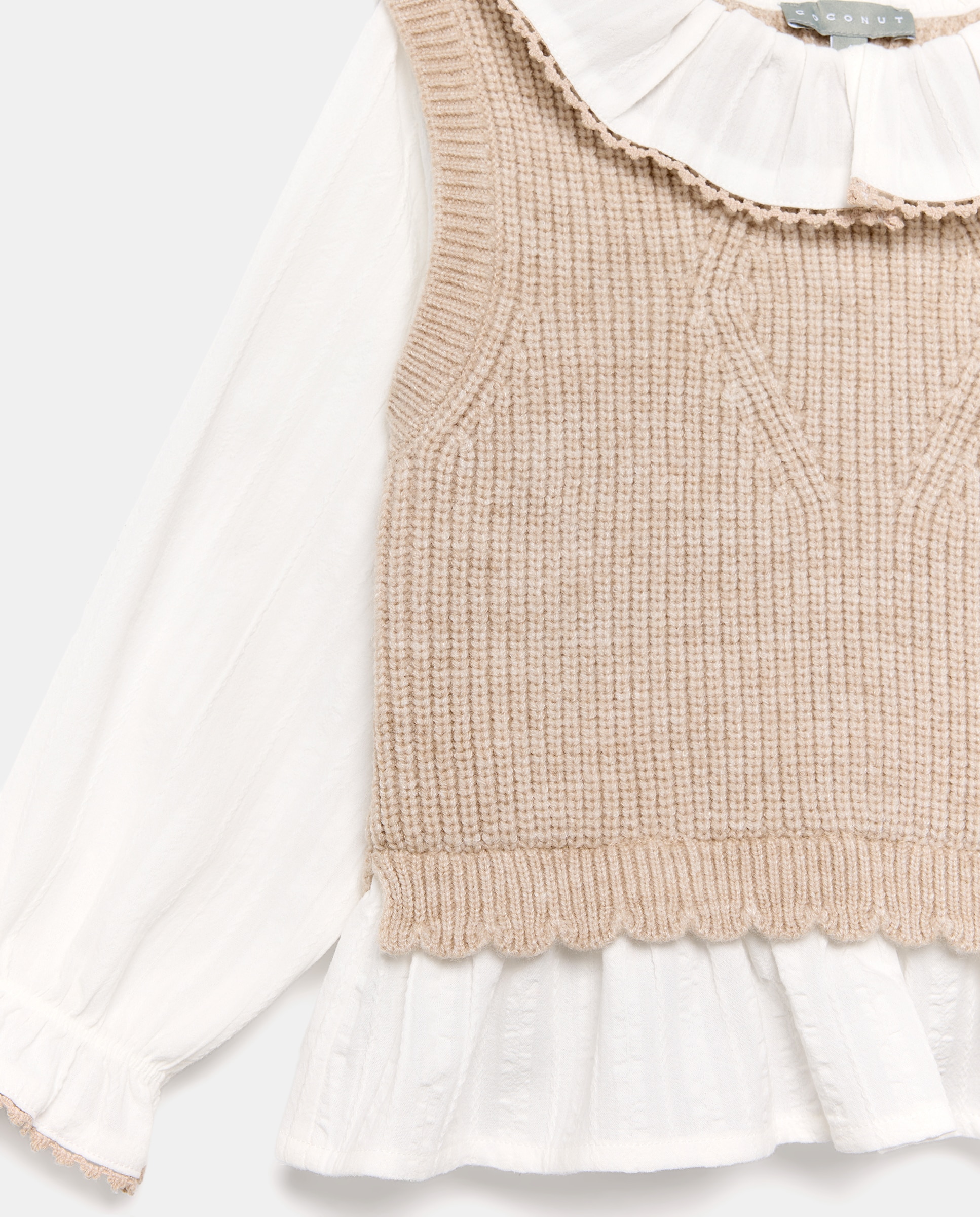 Blusa de Manga Comprida Combinada com Malha Dobby Vison Claro-6
