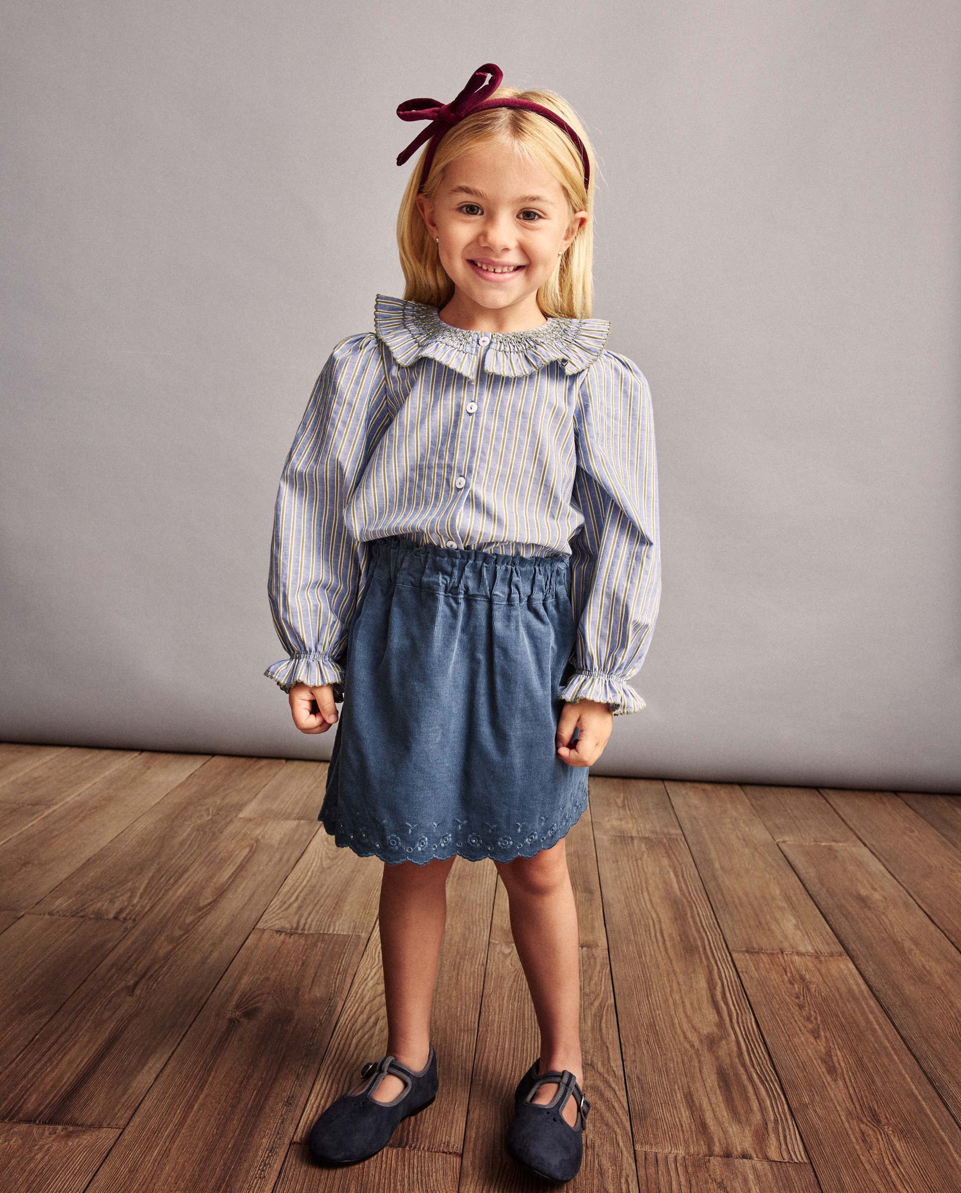 Blusa de Manga Comprida com Gola e Smock à Máquina Coconut El Corte Inglés Azul-2