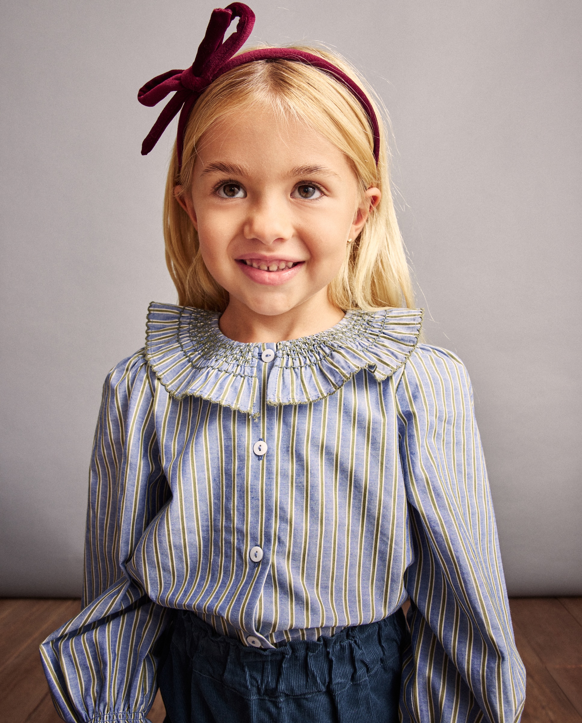 Blusa de Manga Comprida com Gola e Smock à Máquina Coconut El Corte Inglés Azul-3