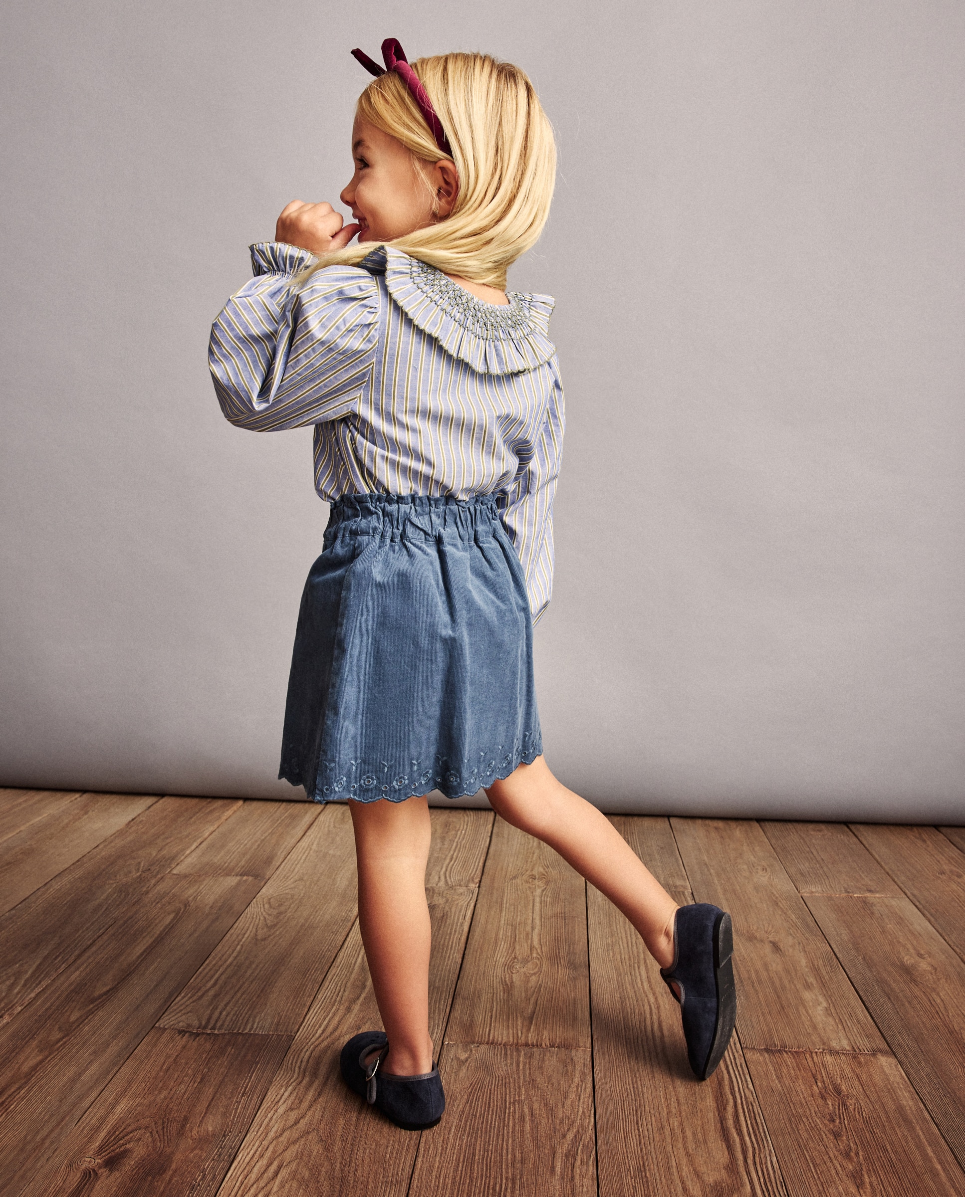 Blusa de Manga Comprida com Gola e Smock à Máquina Coconut El Corte Inglés Azul-4