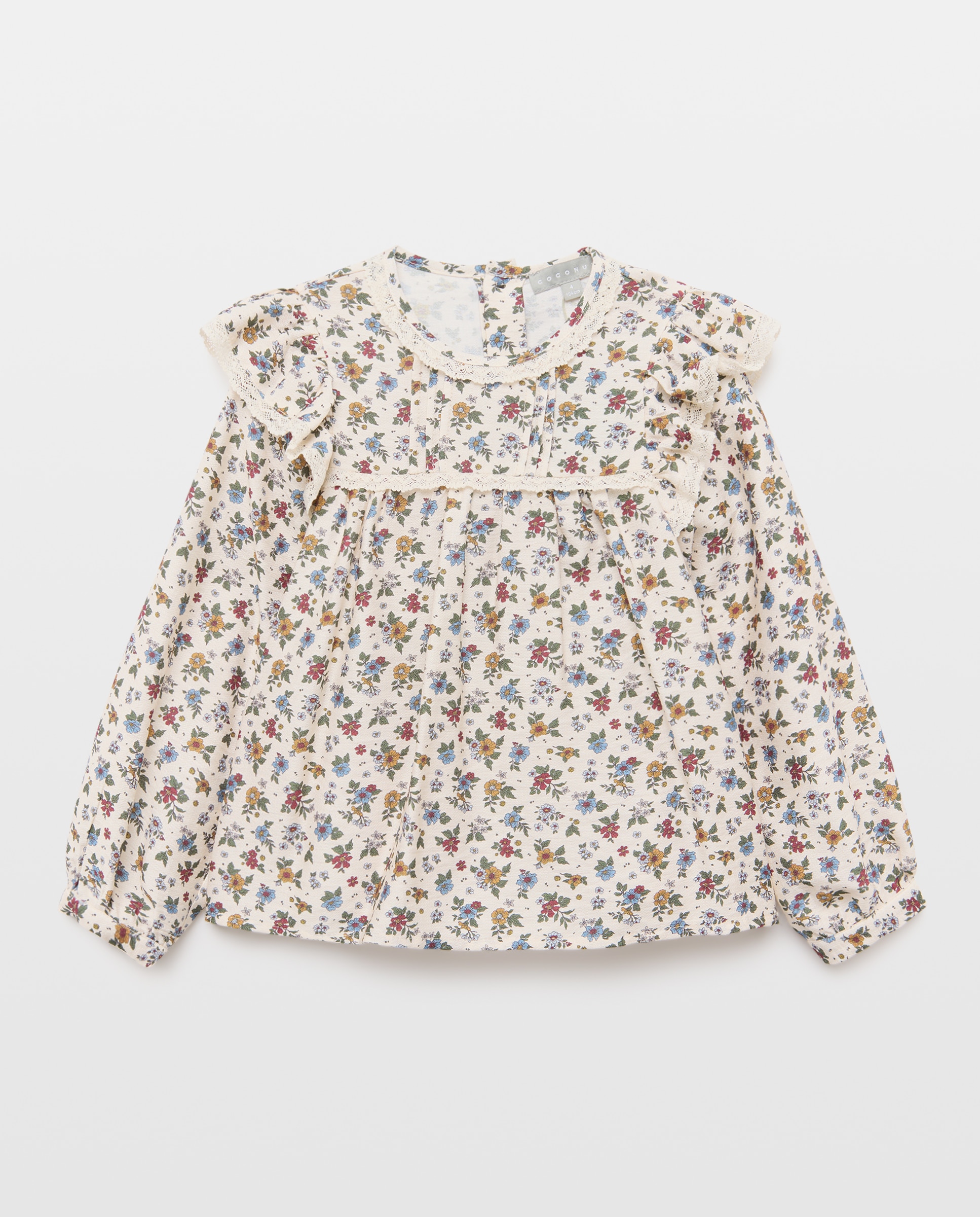 Blusa de Bombazina Fina com Manga Comprida e All Over Print Floral Branco-5