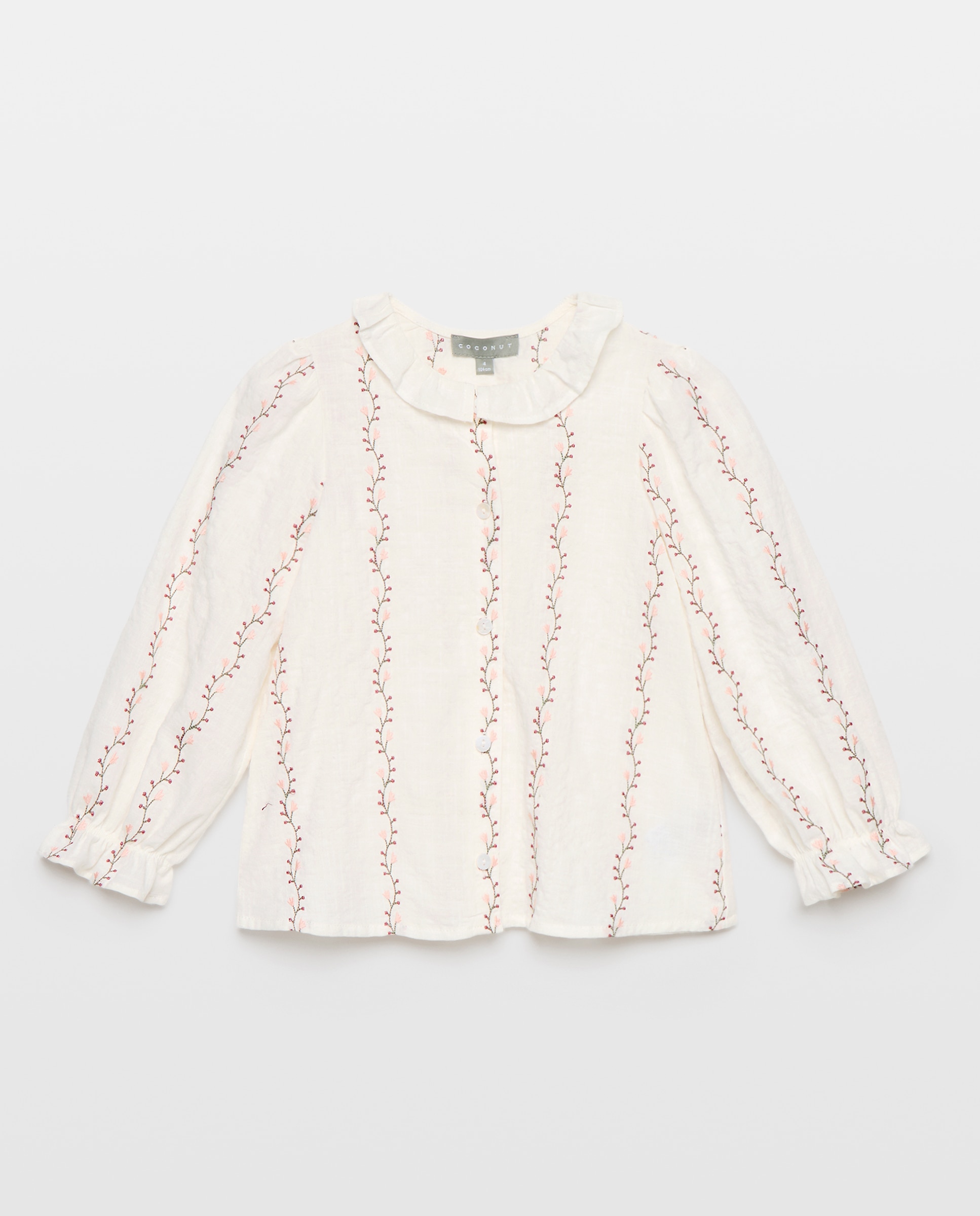 Blusa de Manga Comprida com Gola em Tecido e Bordado Floral Branco-4