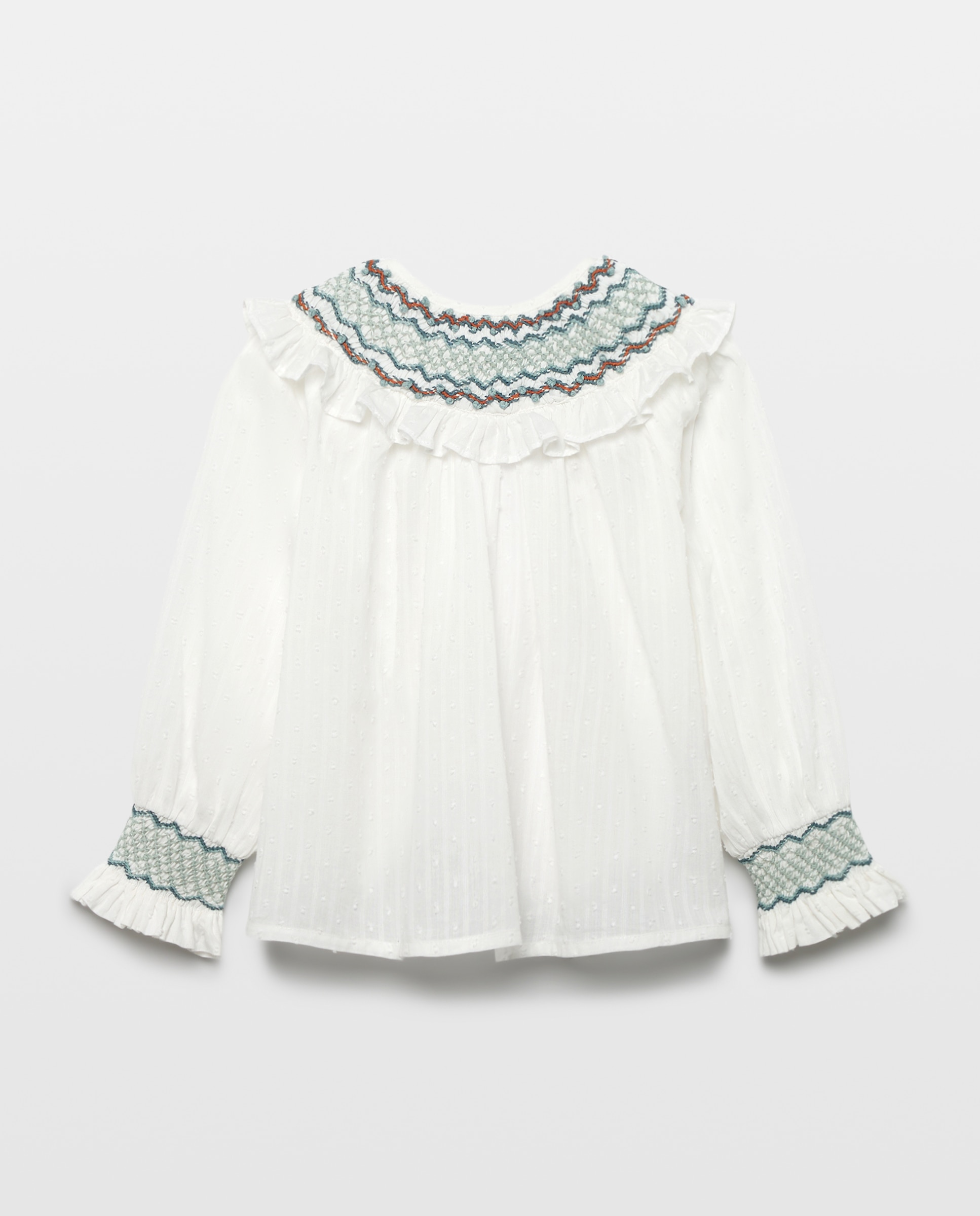 Blusa de Manga Comprida com Smock à Mão Coconut El Corte Inglés Branco-4