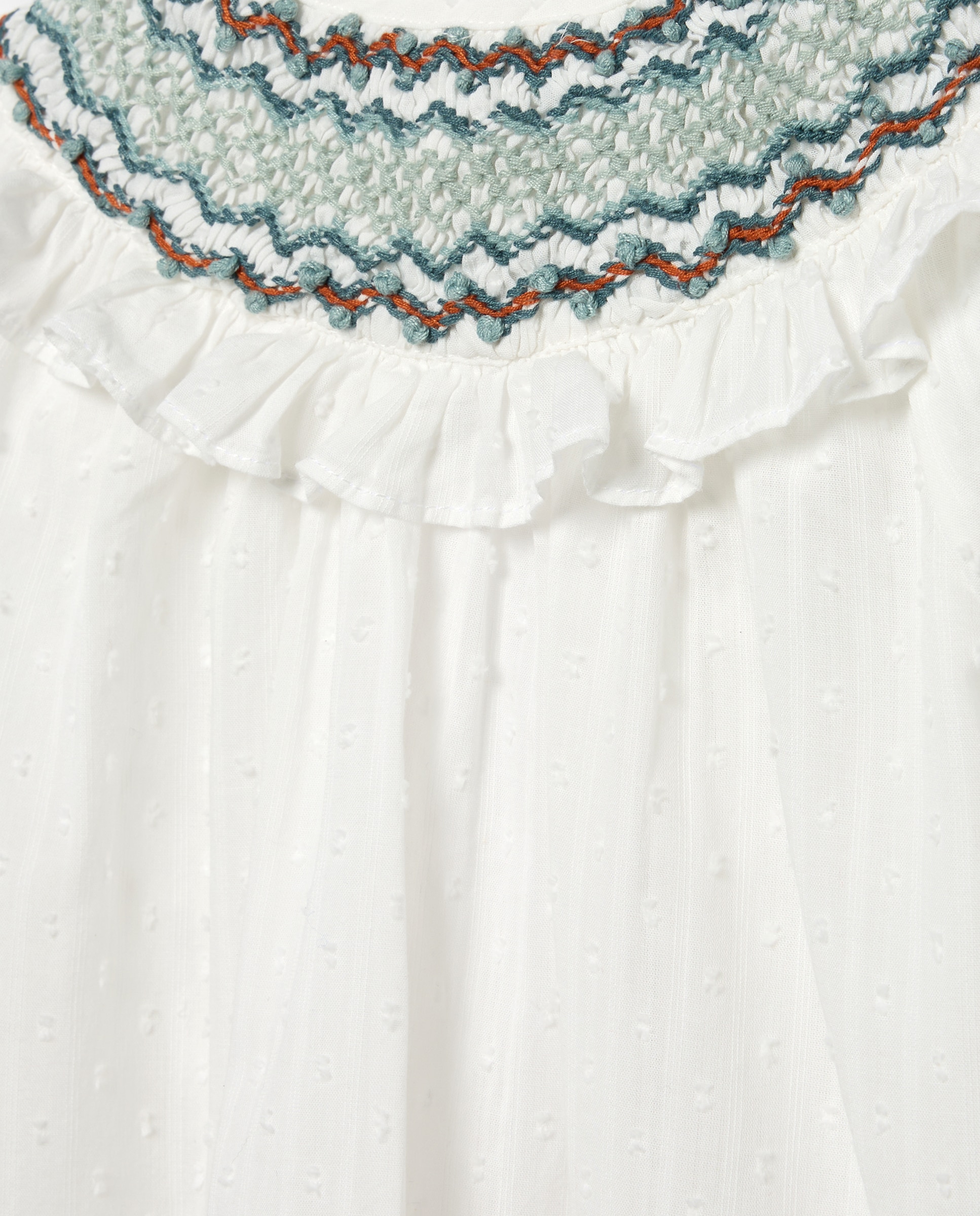Blusa de Manga Comprida com Smock à Mão Coconut El Corte Inglés Branco-5