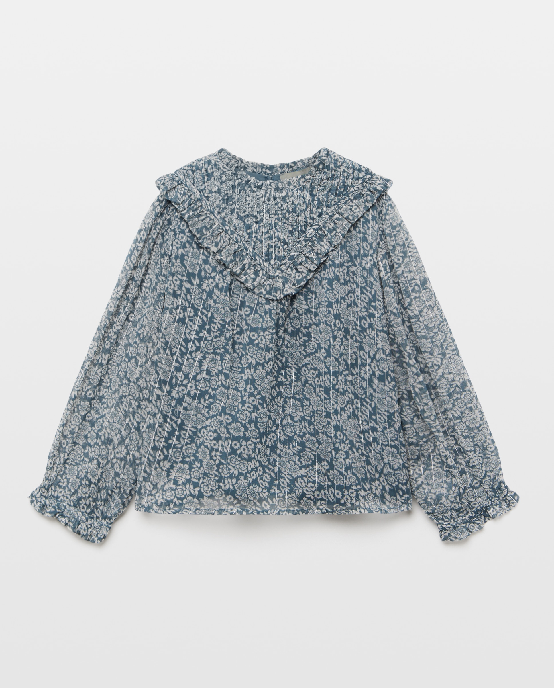 Blusa Ondulada com All Over Print Floral Azul-4
