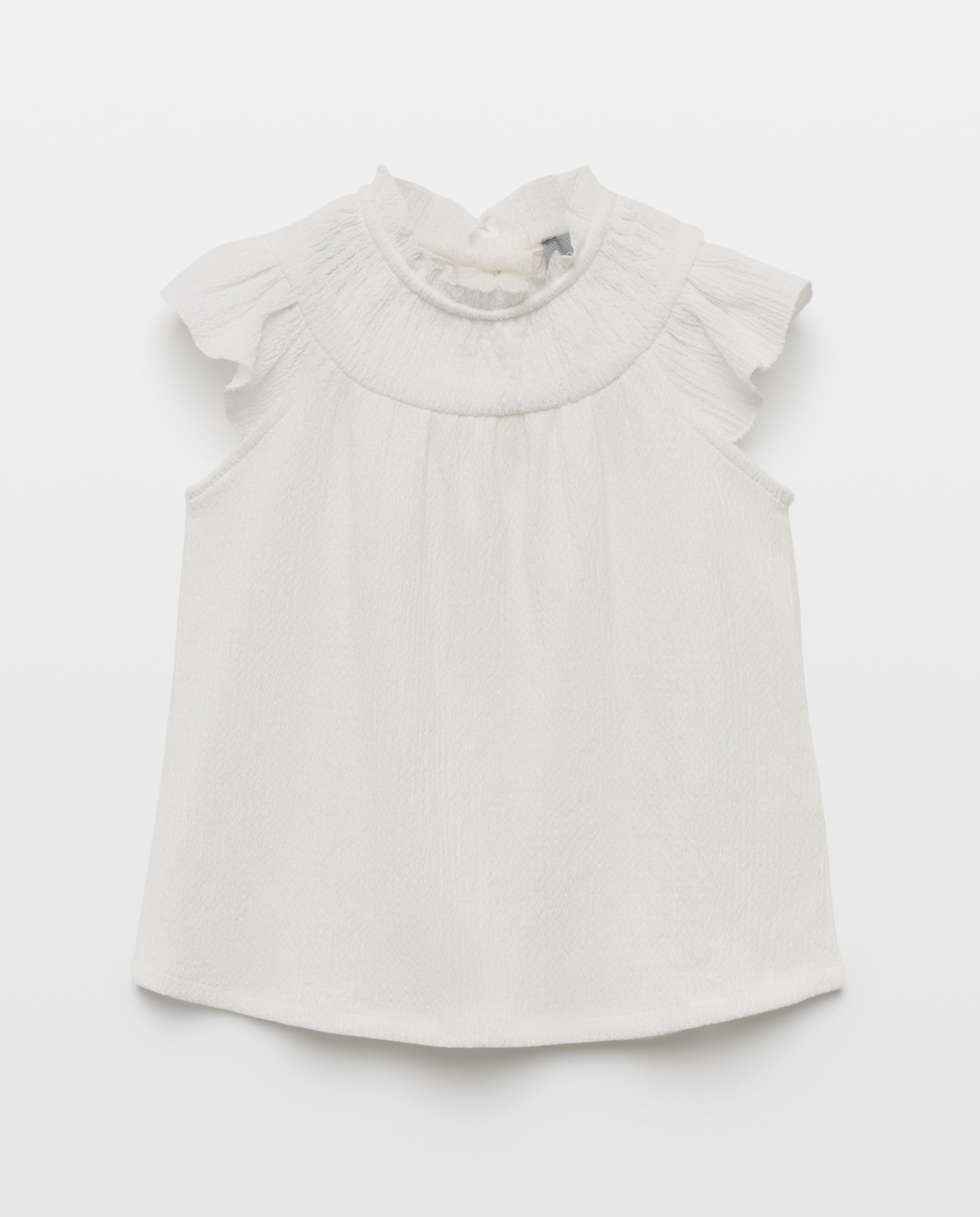 T-shirt sem Mangas e com Gola Smock Branco-marfim-4