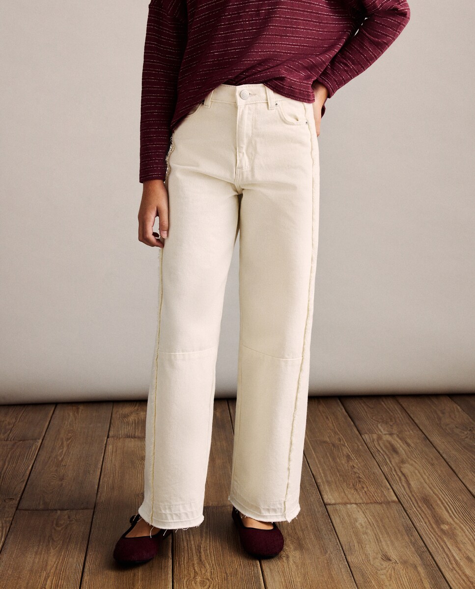 Jeans com Cortes e Costura à Frente 120 Cru-2