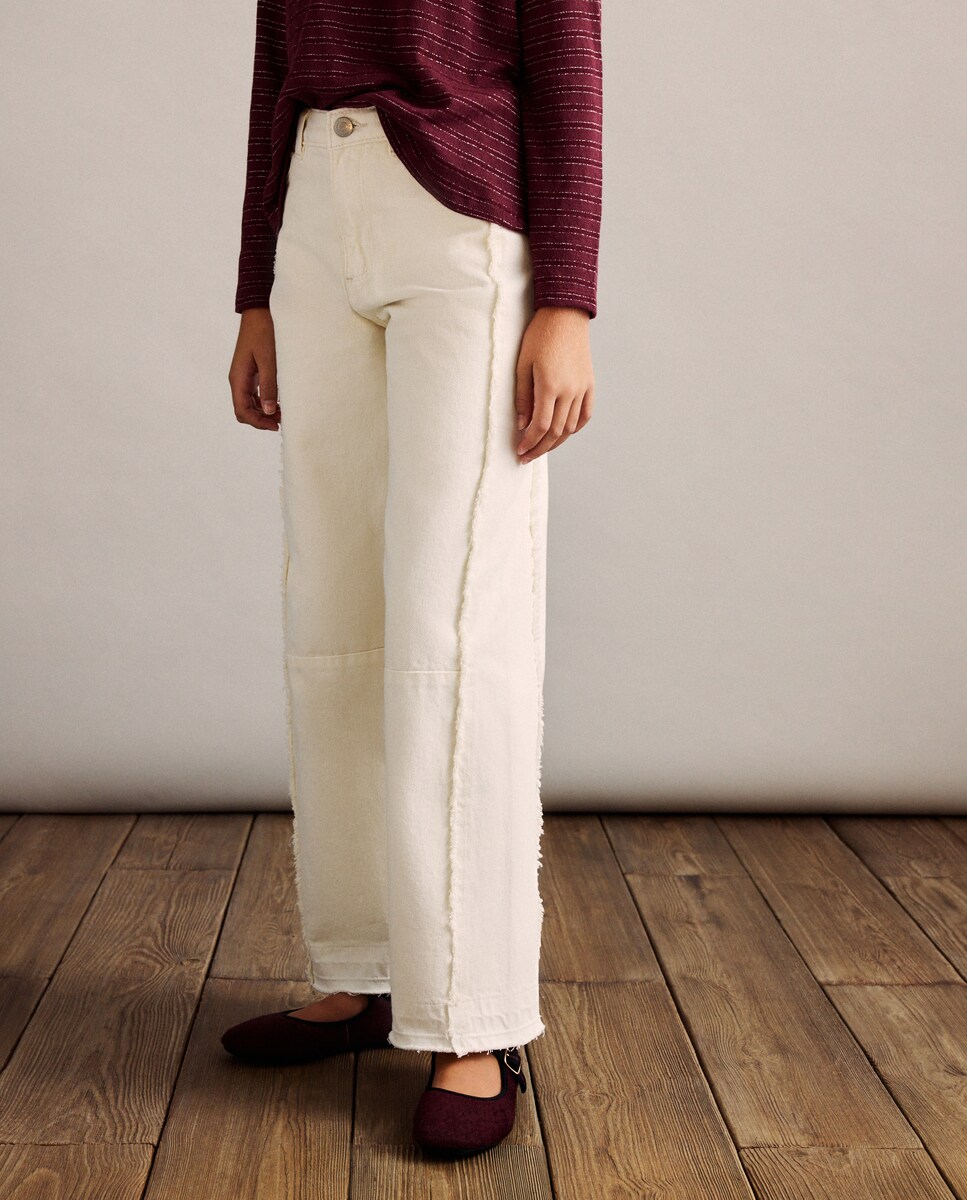 Jeans com Cortes e Costura à Frente 120 Cru-3