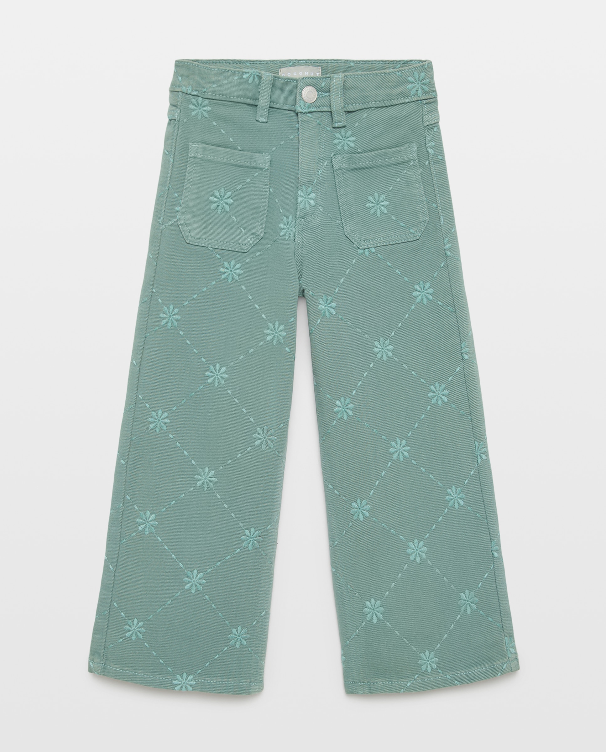 Pantalón de niña vaquero con bordado suizo - Coconut El Corte Inglés - Verde billar Verde billar-4