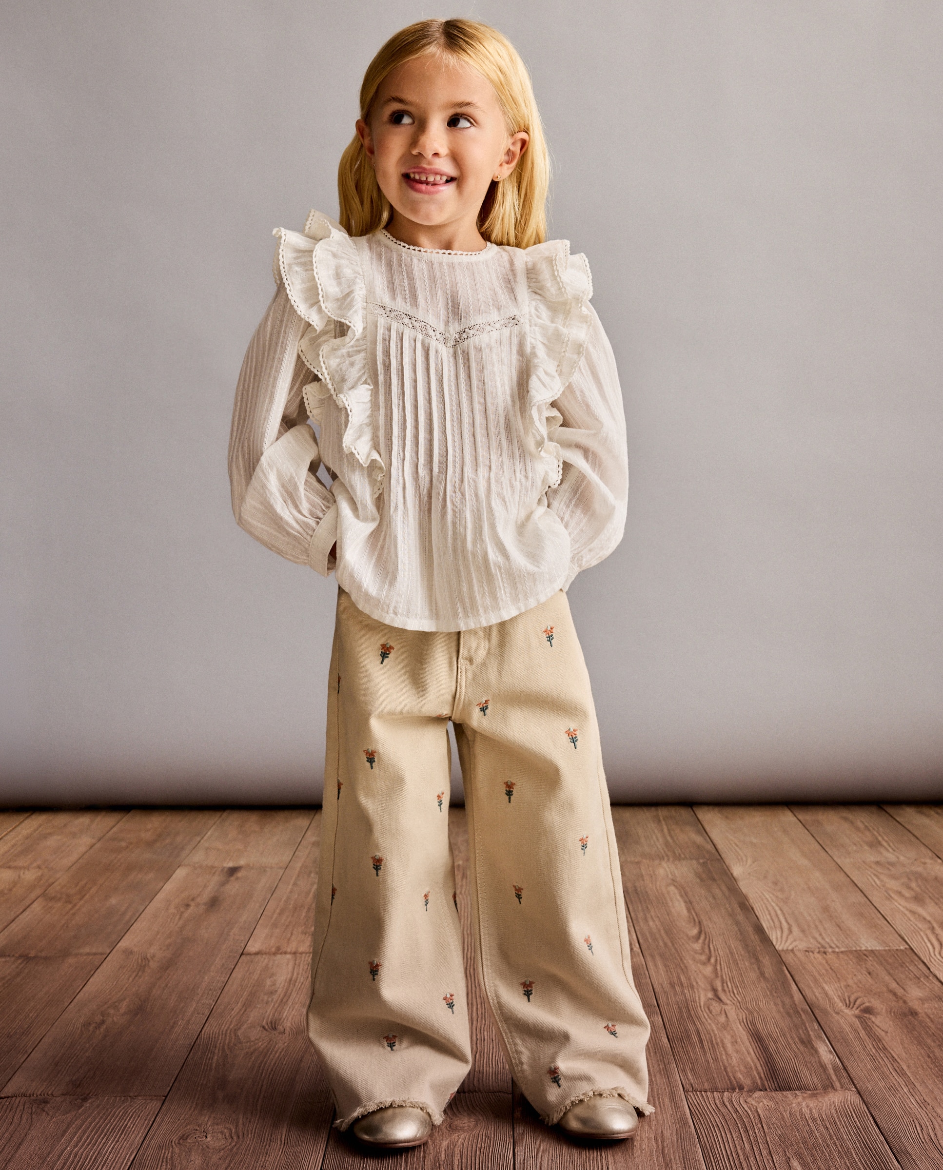 Pantalón de niña con bordado fantasía - Coconut El Corte Inglés - Tostado Tostado-1