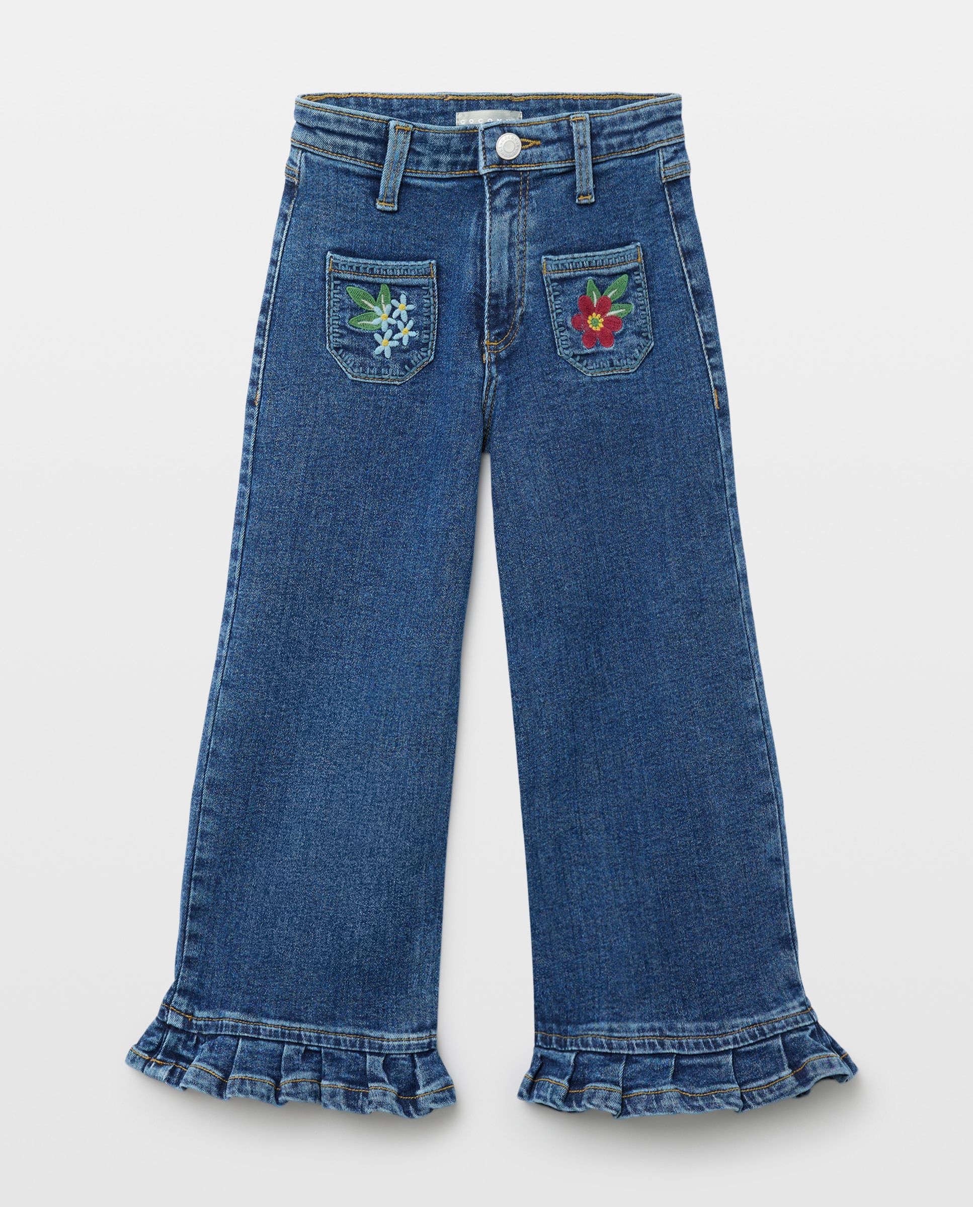 Pantalón de niña vaquero liso con bolsillos delanteros bordados - Coconut El Corte Inglés - Azul Suave Azul Suave-4