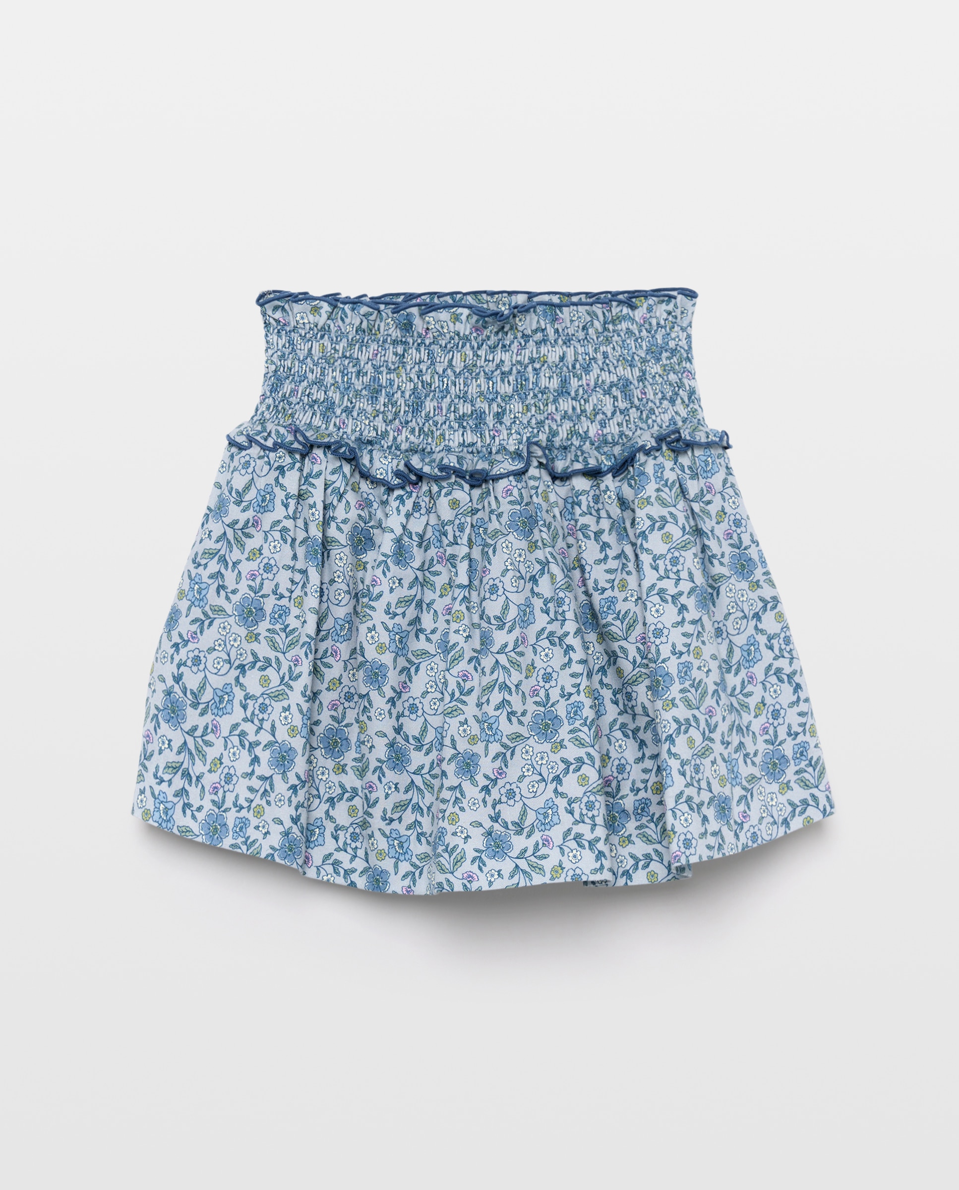 Saia Villela com Elásticos e All Over Print Floral Azul-4