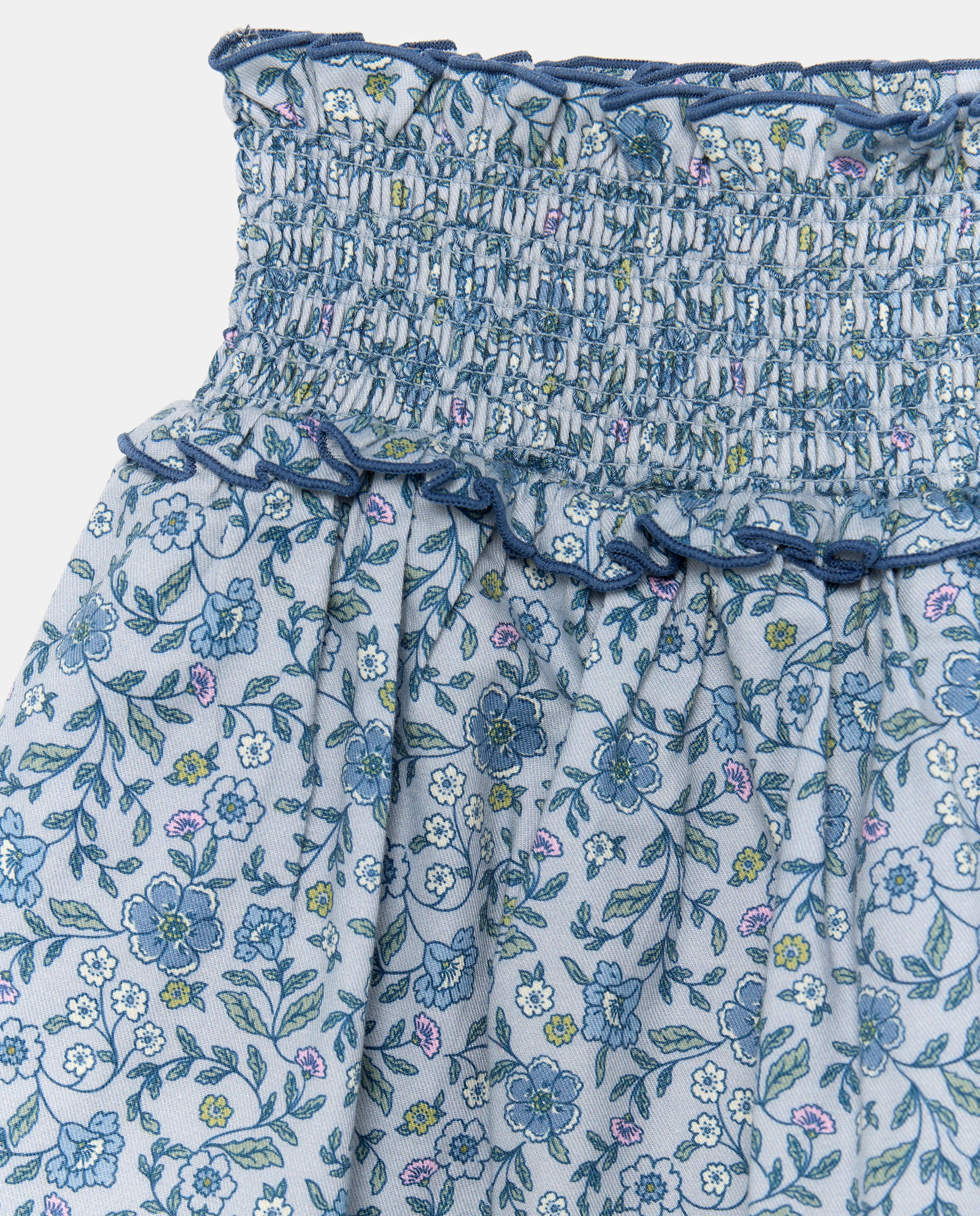 Saia Villela com Elásticos e All Over Print Floral Azul-5