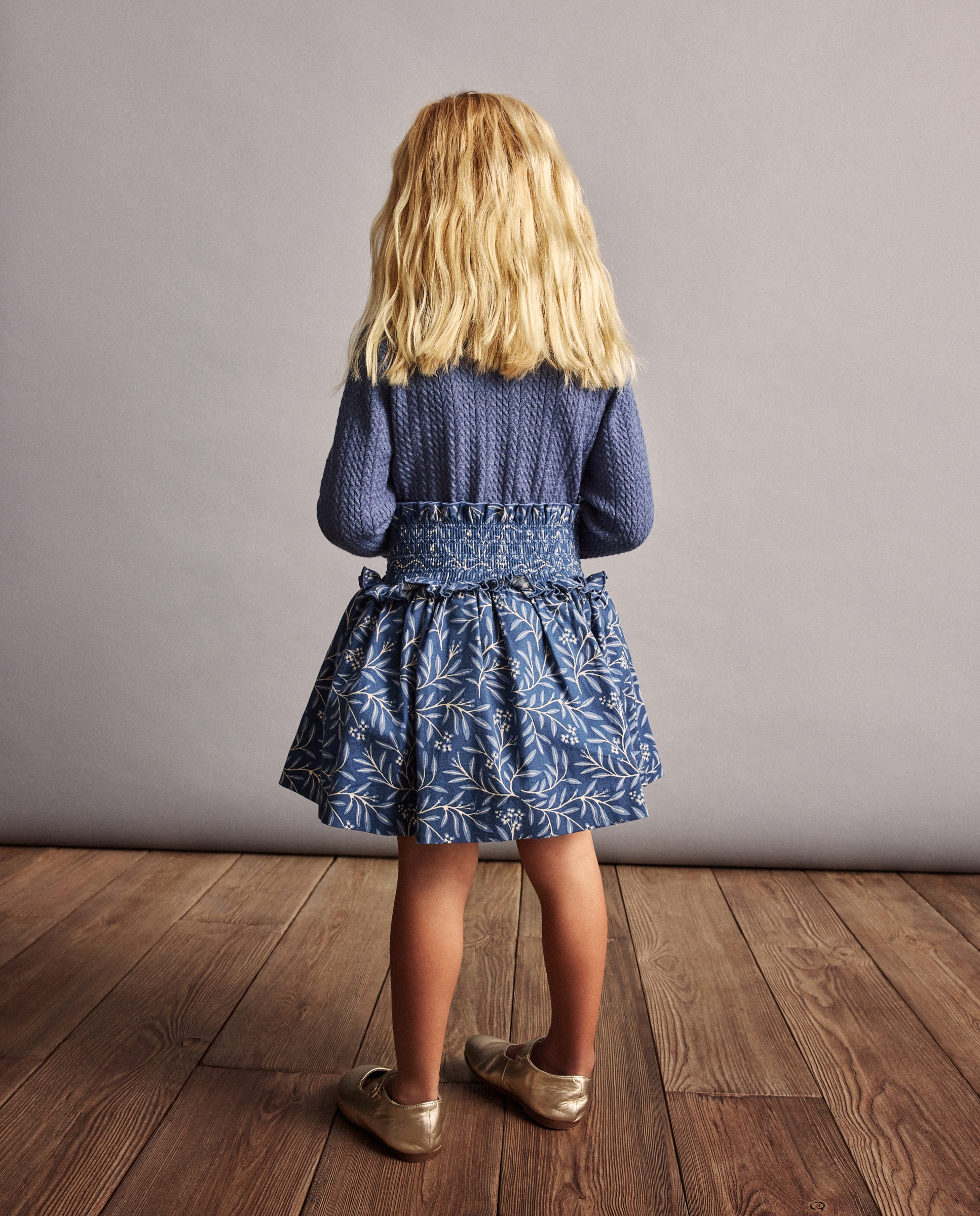 Saia Villela com Elásticos e All Over Print de Fantasia Azul-3