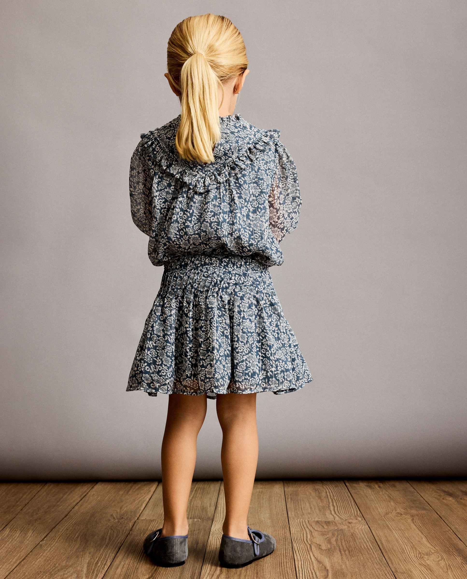 Saia Ondulada com All Over Print Floral Azul-3