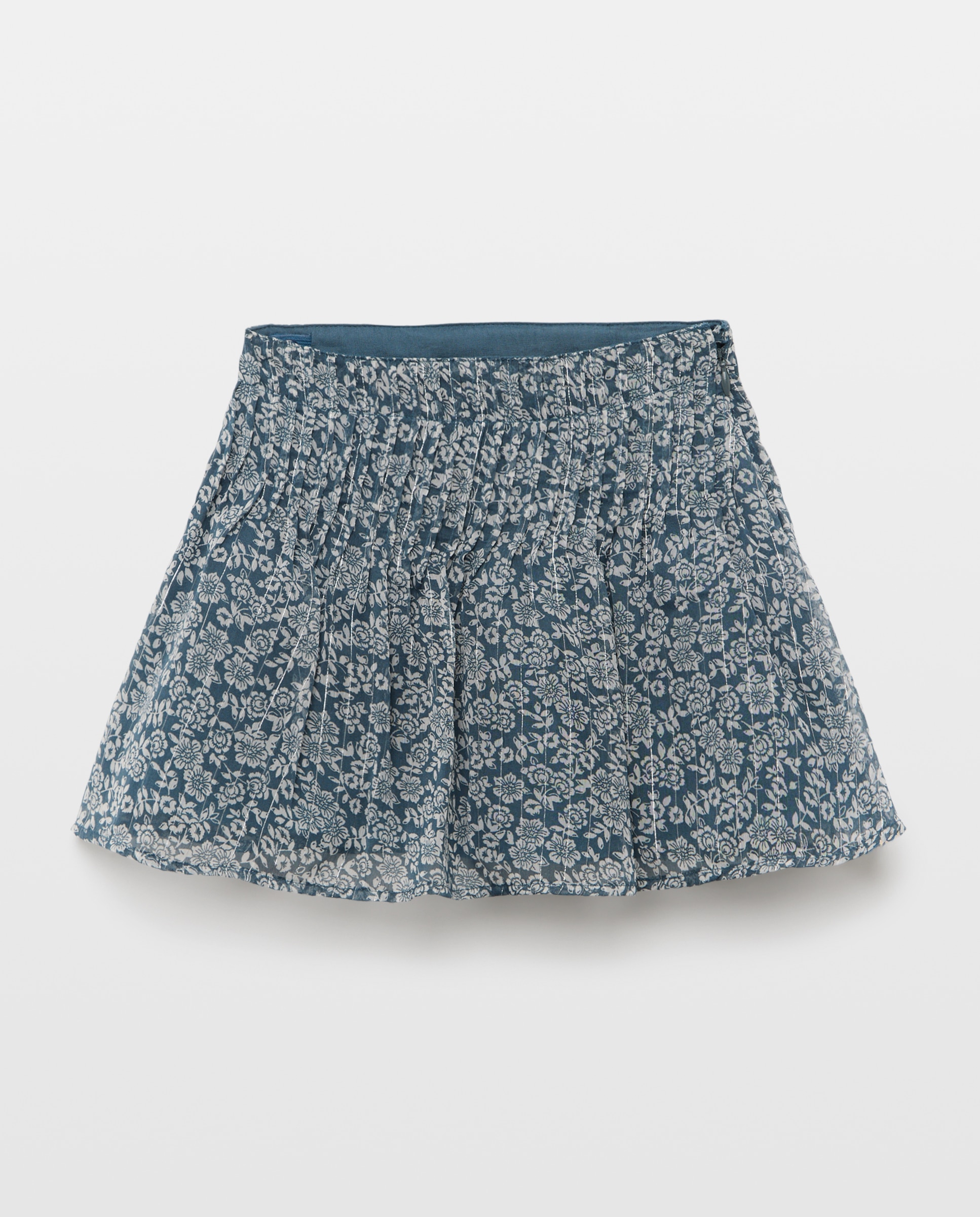 Saia Ondulada com All Over Print Floral Azul-4