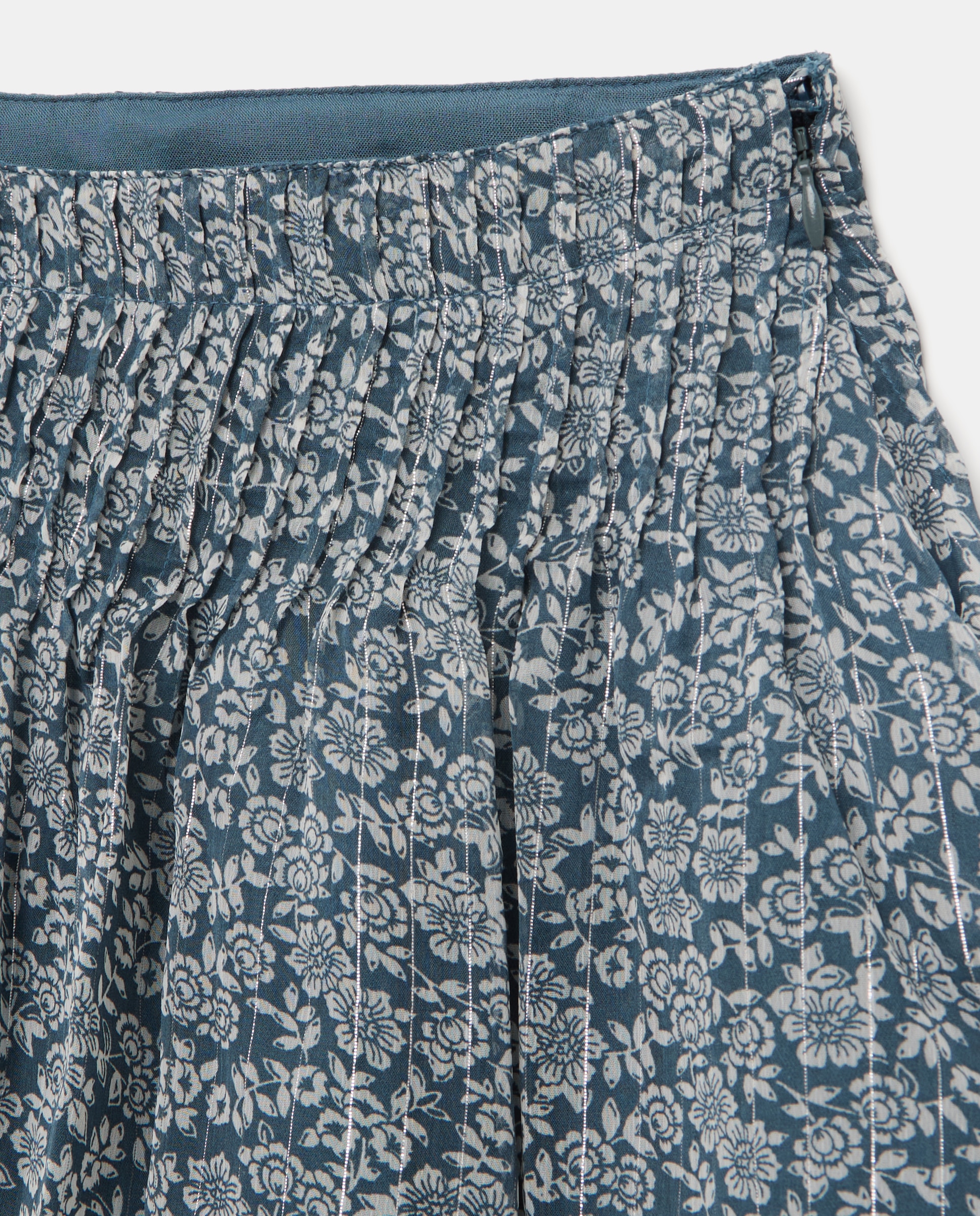 Saia Ondulada com All Over Print Floral Azul-5