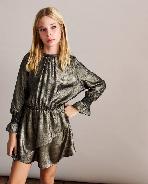 Imagen 0 de Vestido manga larga de fiesta metalizado de niña