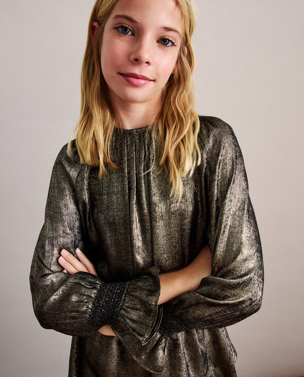 Vestido de Festa Metalizado com Manga Comprida Prateado envelhecido-2