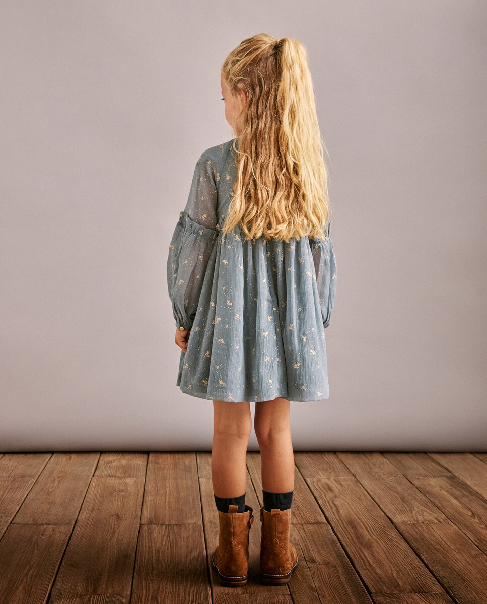 Vestido Ondulado Liso com Manga Comprida e Brilho Chumbo-3