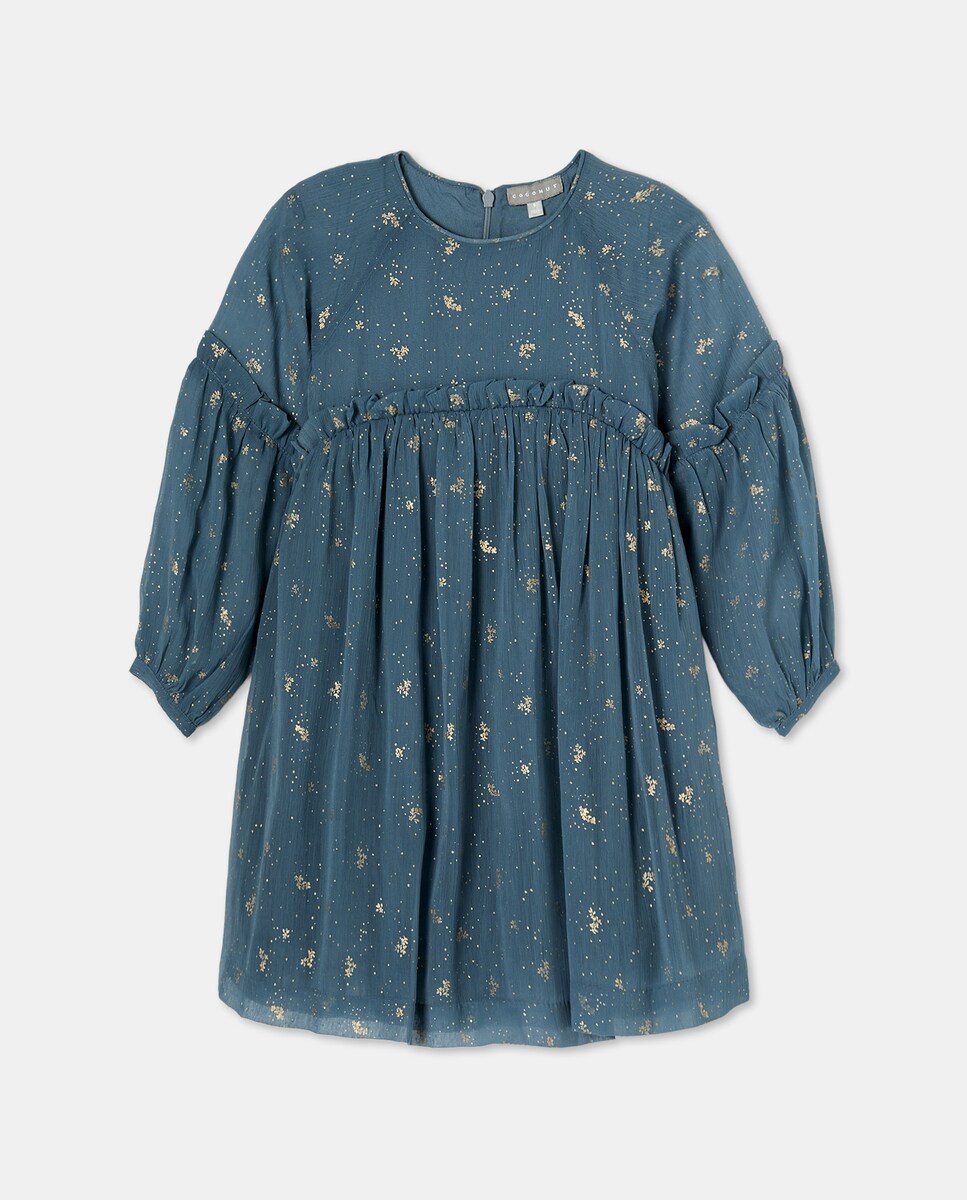 Vestido Ondulado Liso com Manga Comprida e Brilho Chumbo-4