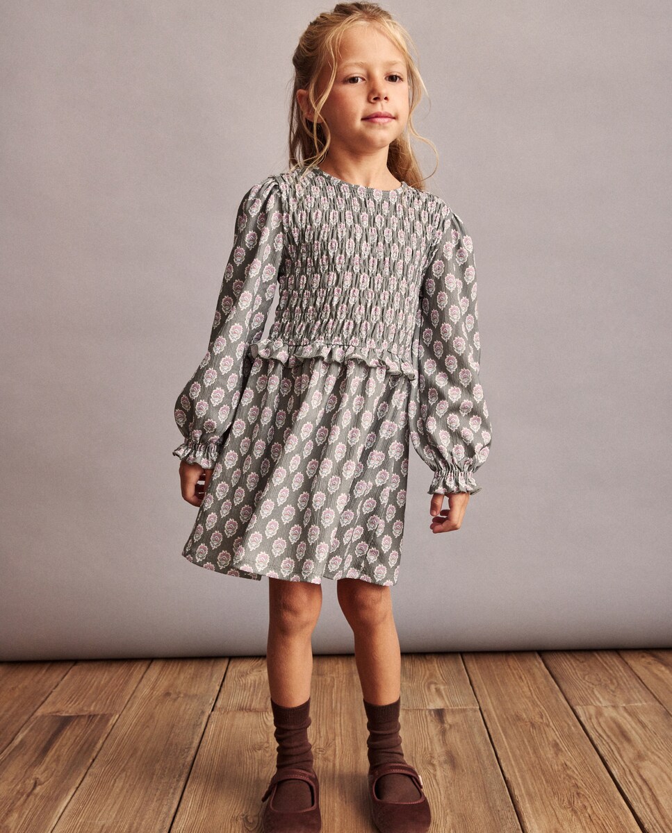 Vestido de Manga Comprida Circular com All Over Print de Selo de Fantasia de Gomas Verde-2