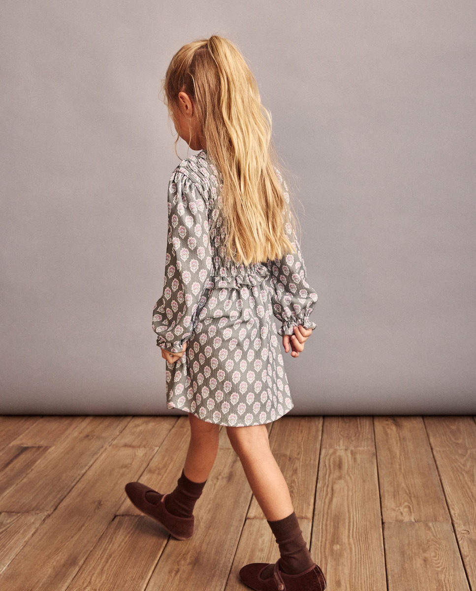 Vestido de Manga Comprida Circular com All Over Print de Selo de Fantasia de Gomas Verde-3