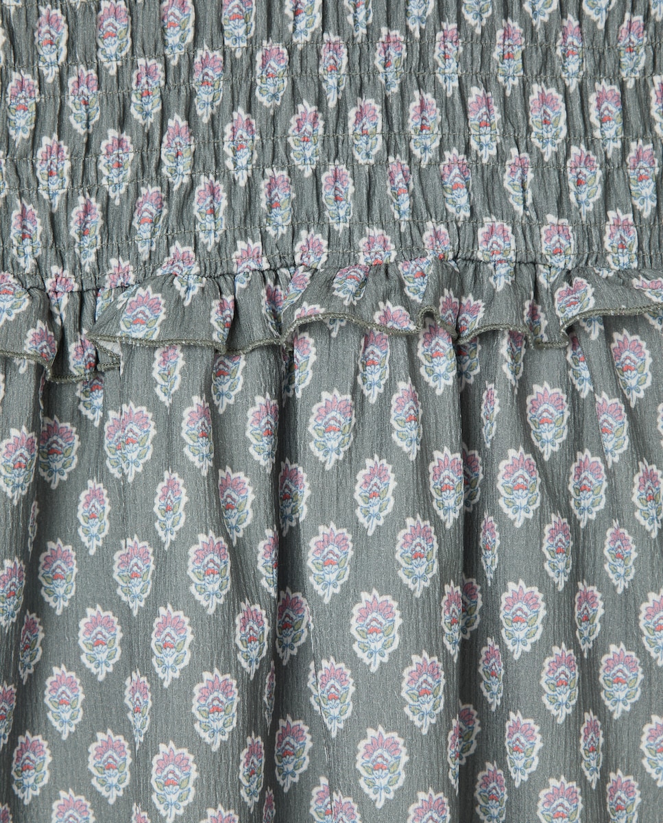 Vestido de Manga Comprida Circular com All Over Print de Selo de Fantasia de Gomas Verde-5