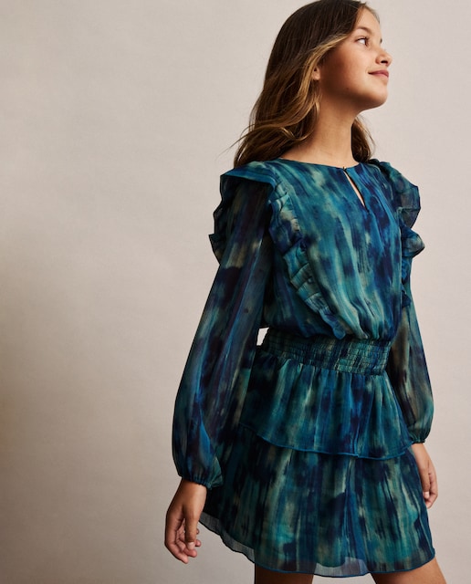 Imagen 0 de Vestido manga larga con gomitas all over print de niña