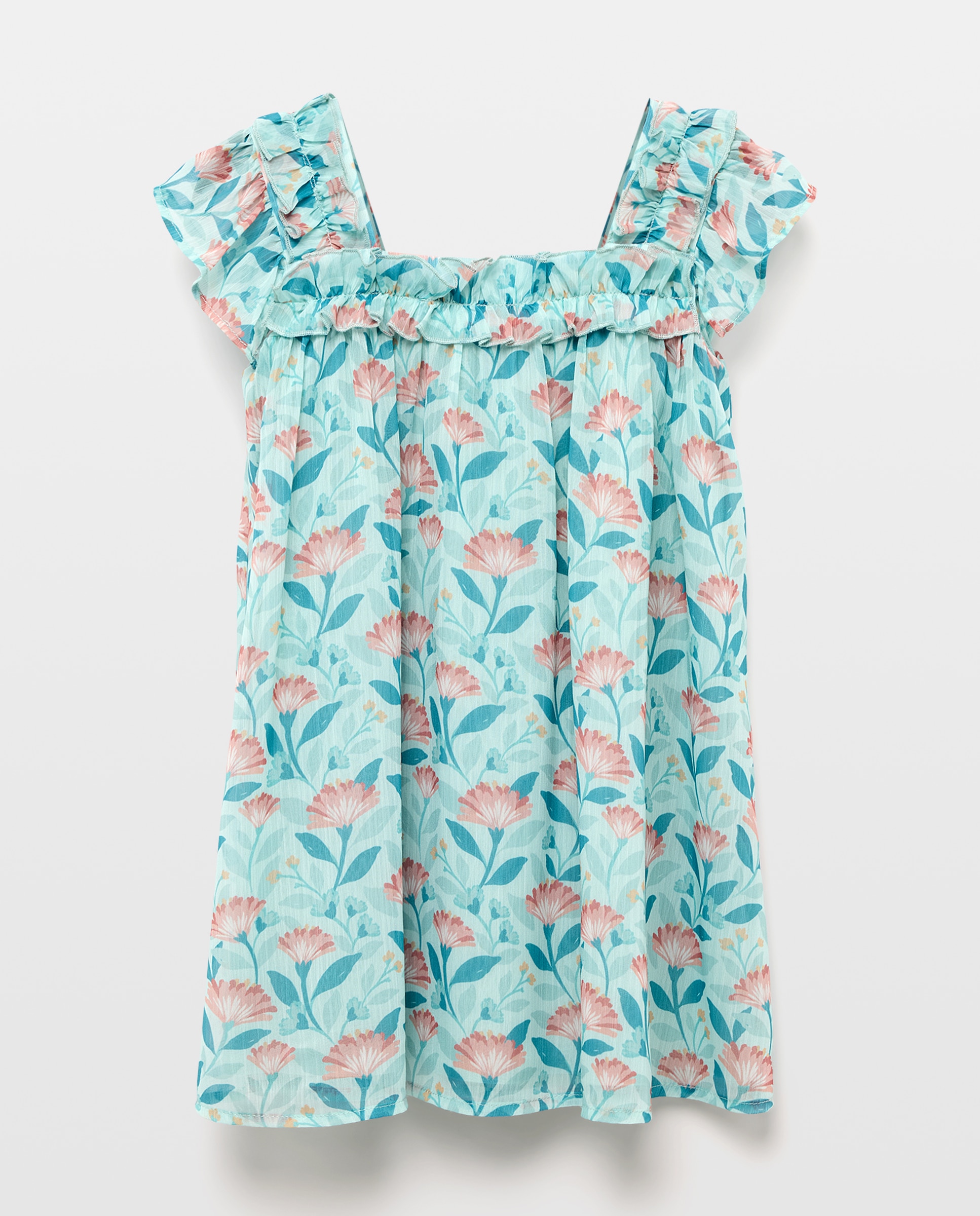 Vestido de Criança com Folhos e Estampado Floral Coconut El Corte Inglés Verde-5